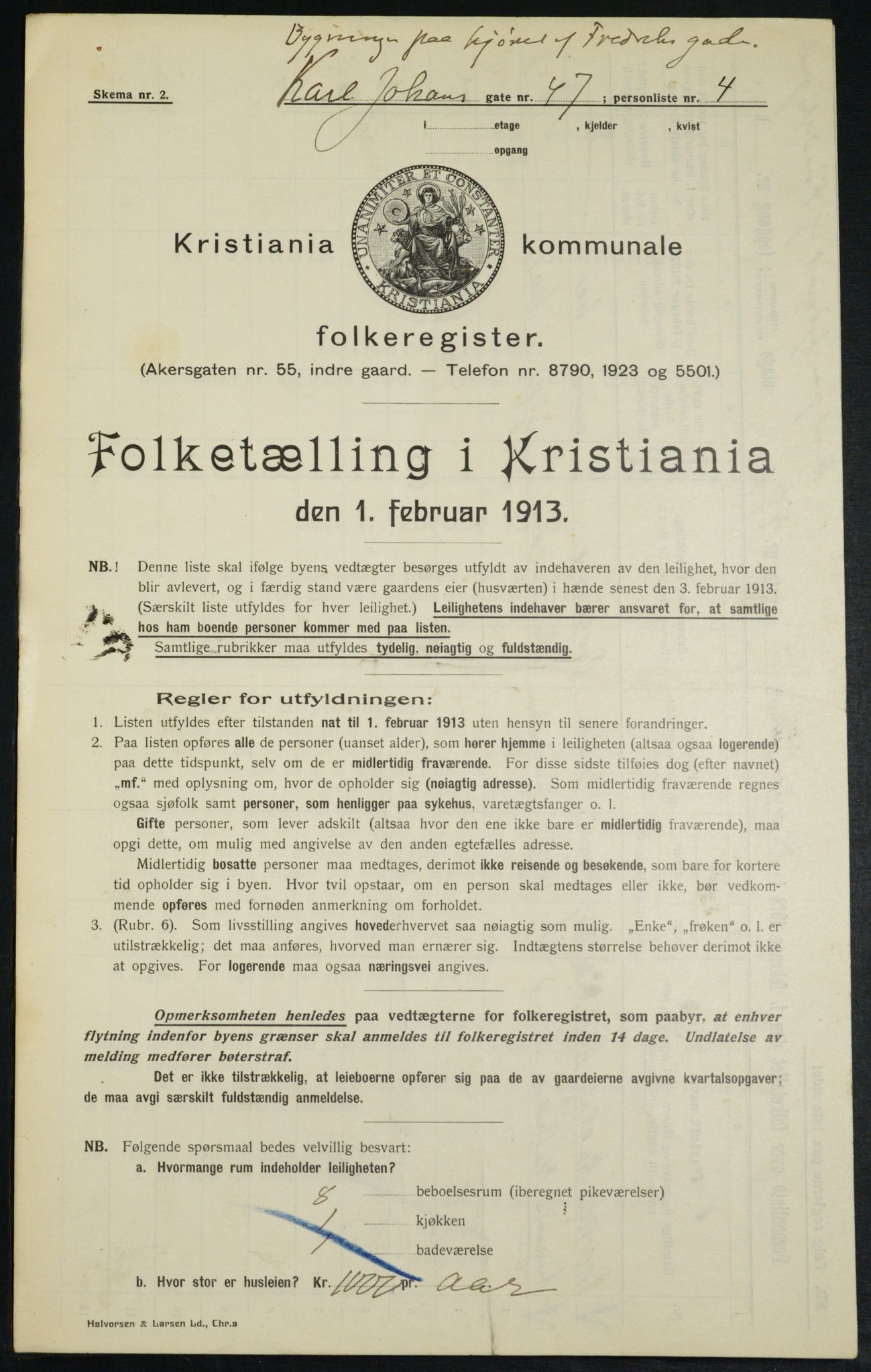 OBA, Municipal Census 1913 for Kristiania, 1913, p. 48667