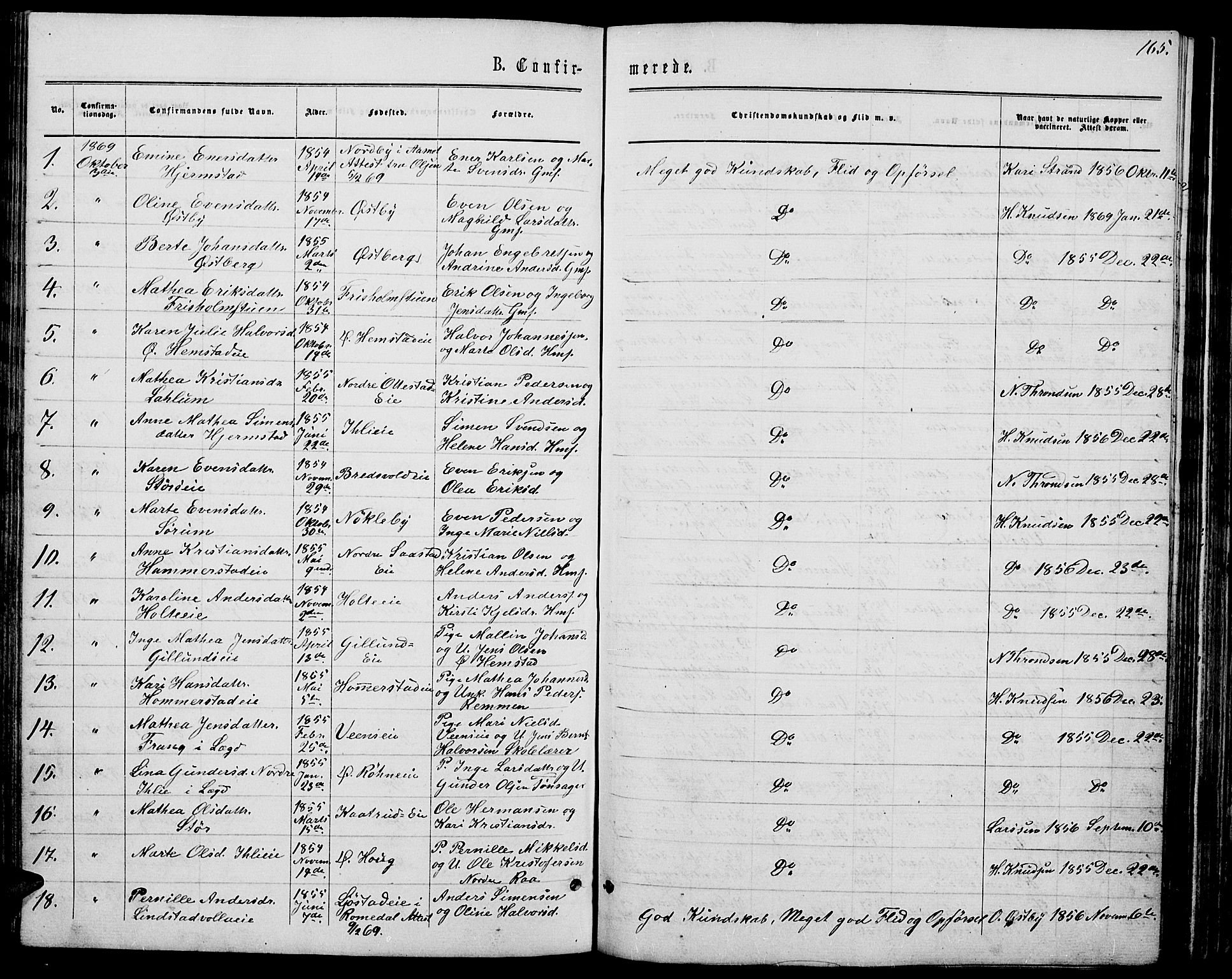 Stange prestekontor, AV/SAH-PREST-002/L/L0006: Parish register (copy) no. 6, 1864-1882, p. 165