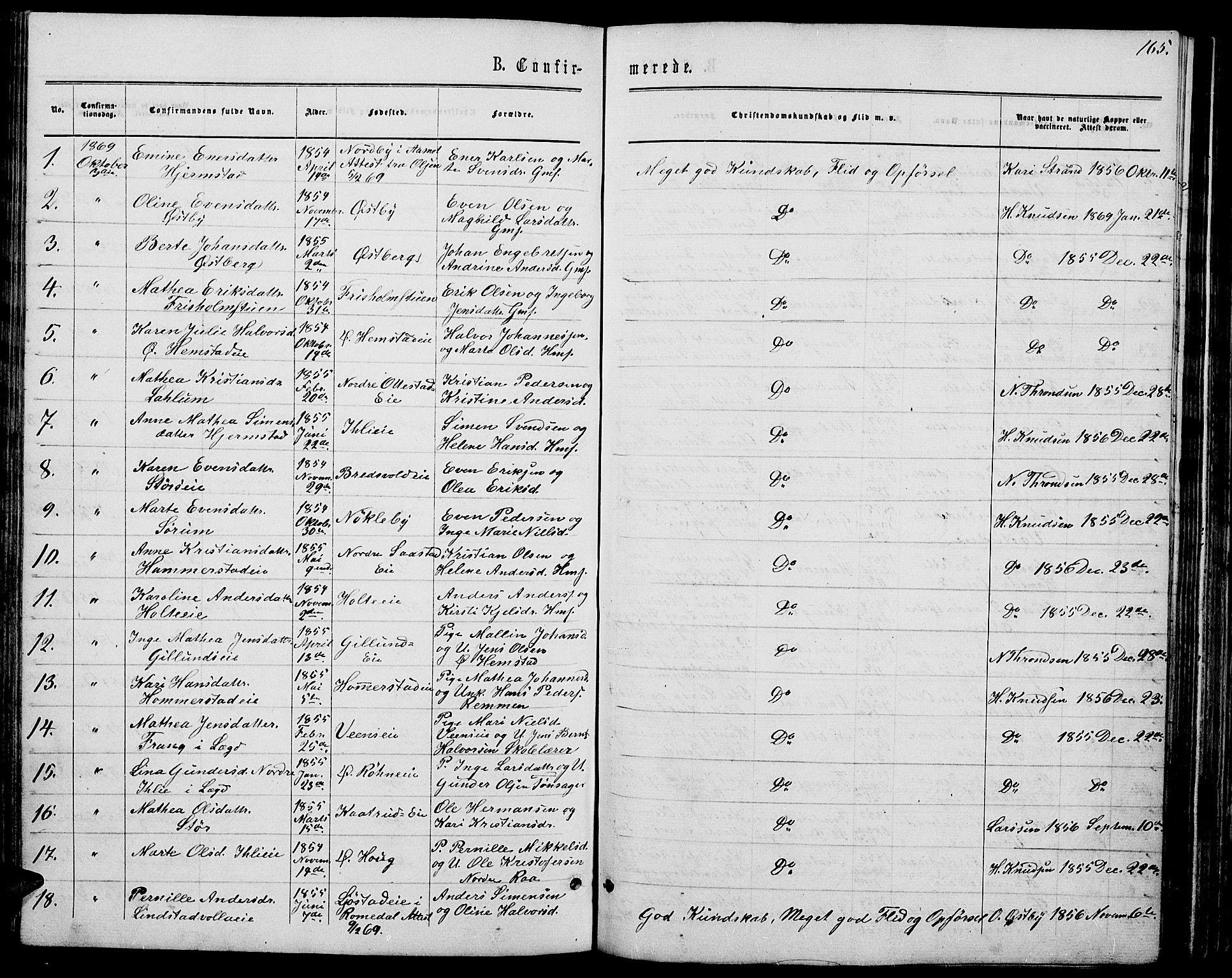 Stange prestekontor, AV/SAH-PREST-002/L/L0006: Parish register (copy) no. 6, 1864-1882, p. 165