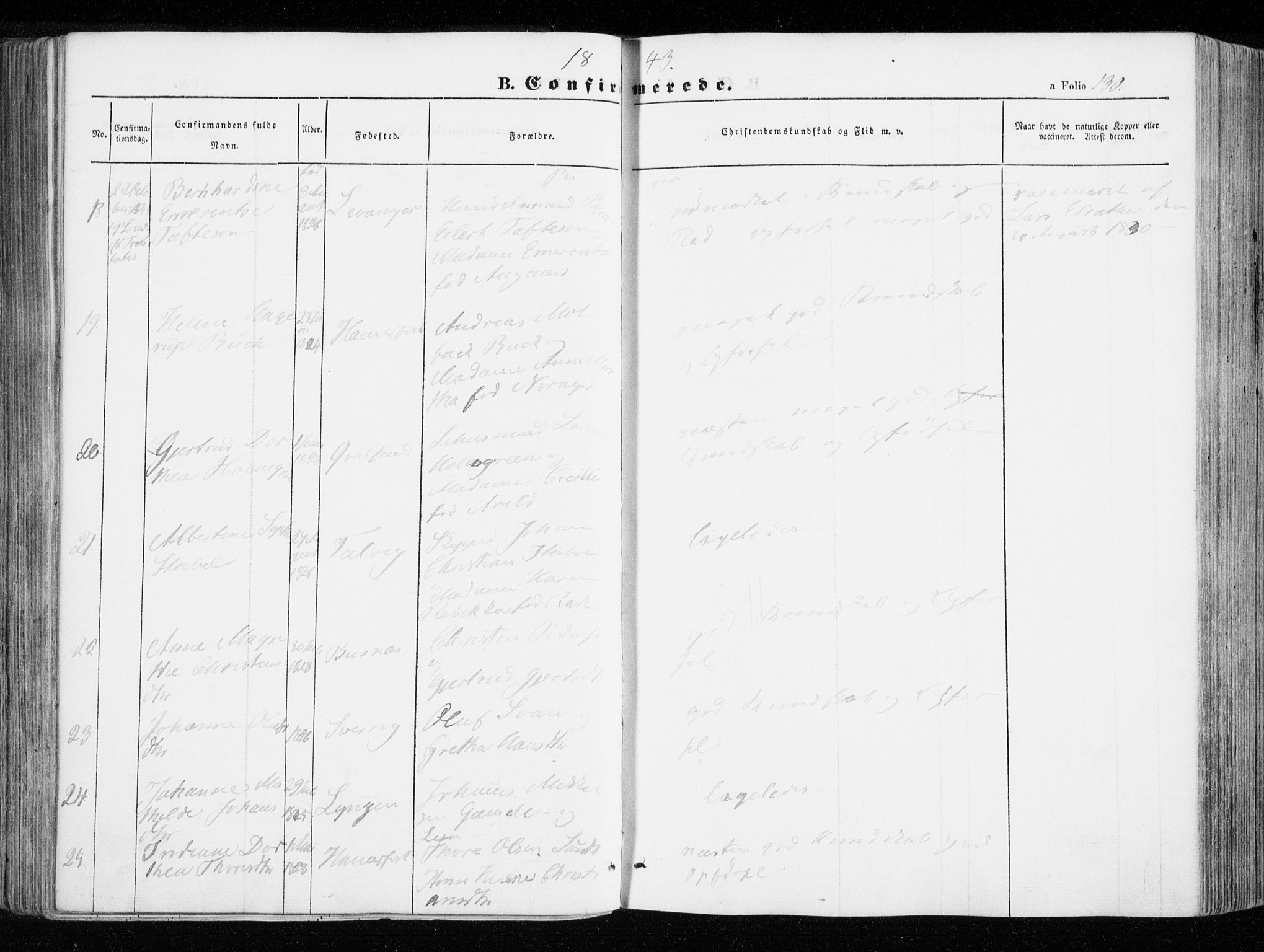 Hammerfest sokneprestkontor, AV/SATØ-S-1347/H/Ha/L0004.kirke: Parish register (official) no. 4, 1843-1856, p. 130