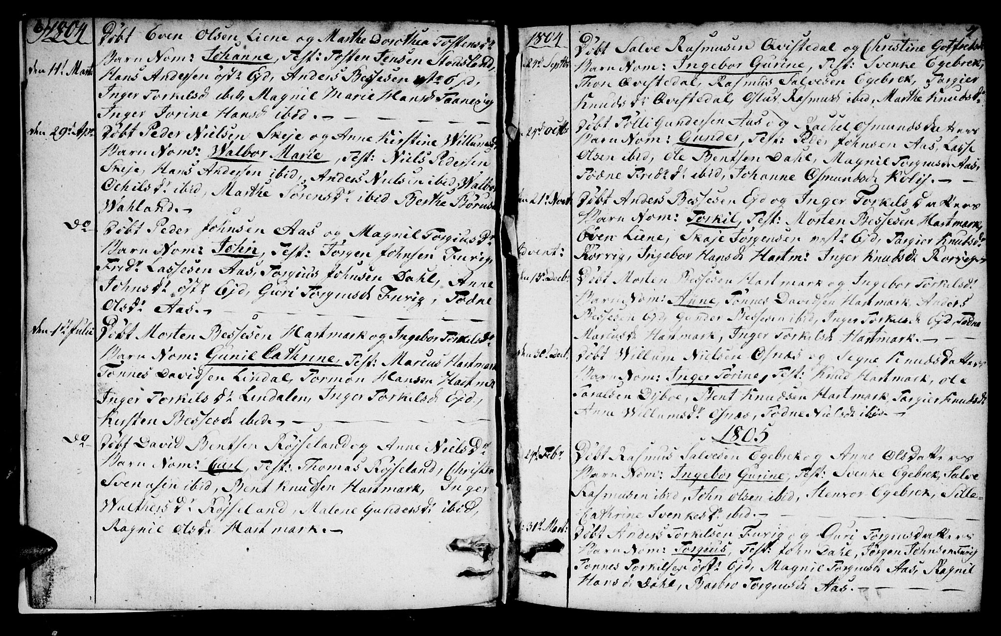 Mandal sokneprestkontor, SAK/1111-0030/F/Fb/Fbb/L0001: Parish register (copy) no. B 1, 1802-1846, p. 6-7