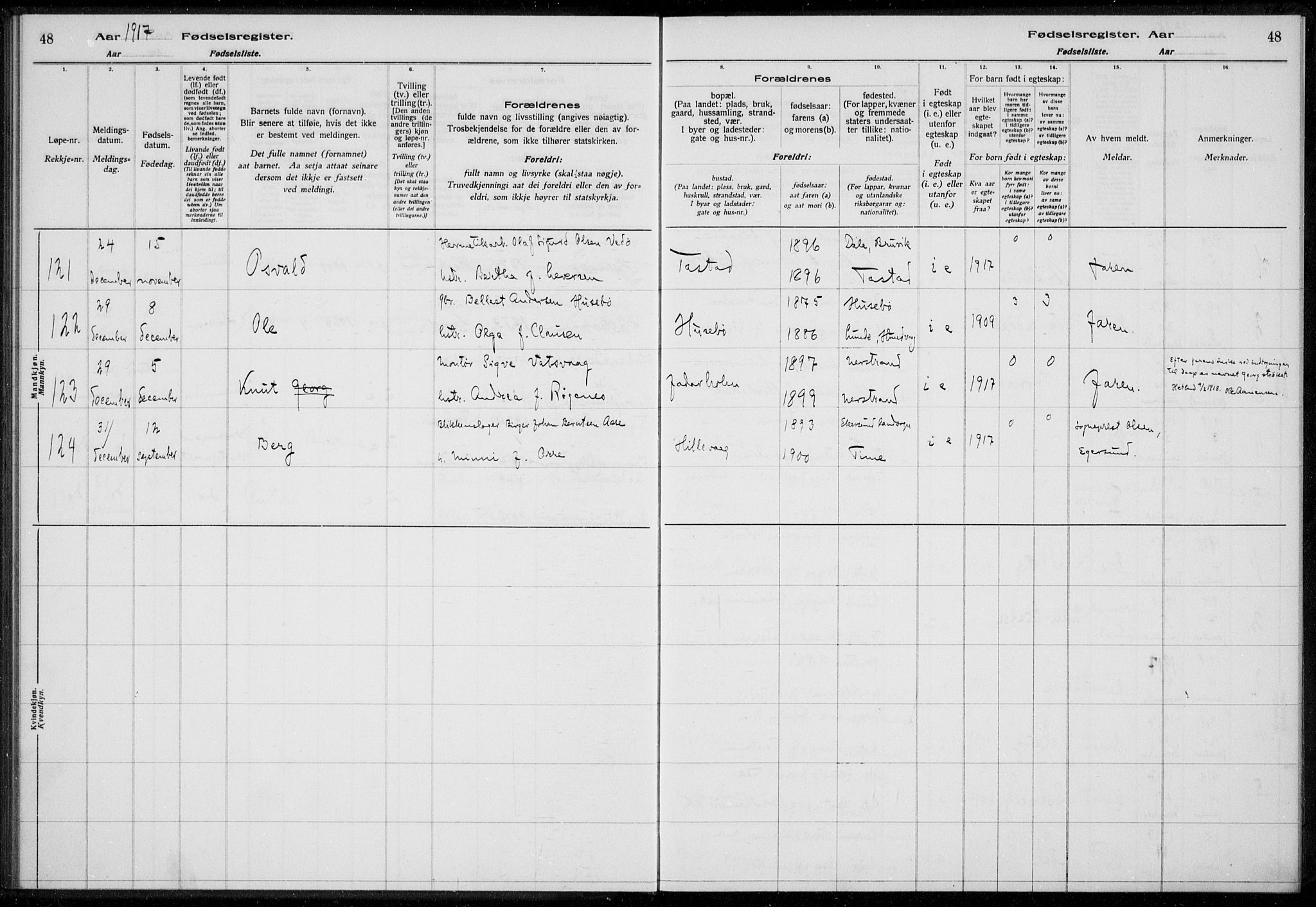 Hetland sokneprestkontor, SAST/A-101826/70/704BA/L0003: Birth register no. 1, 1916-1923, p. 48