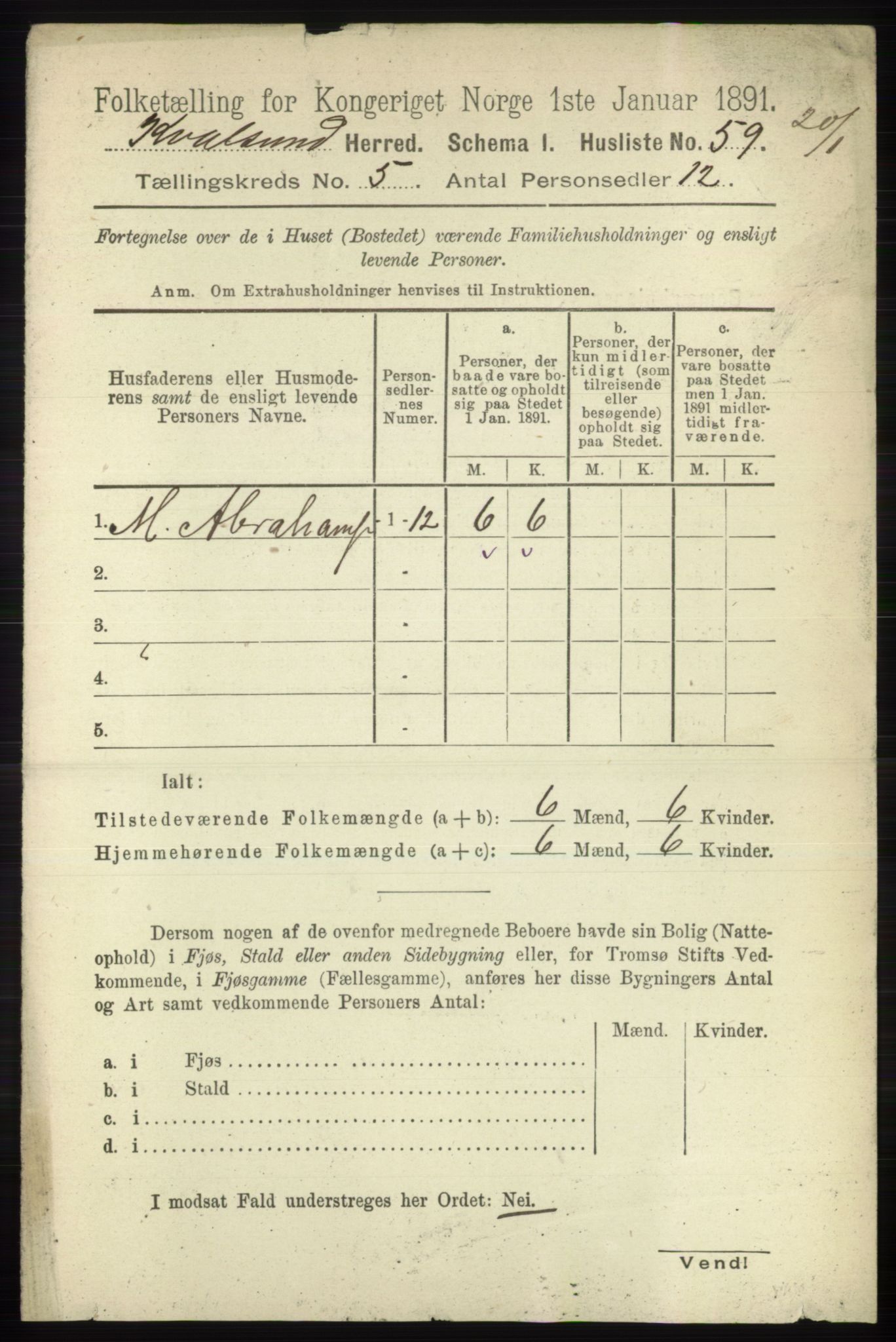 RA, 1891 census for 2017 Kvalsund, 1891, p. 511