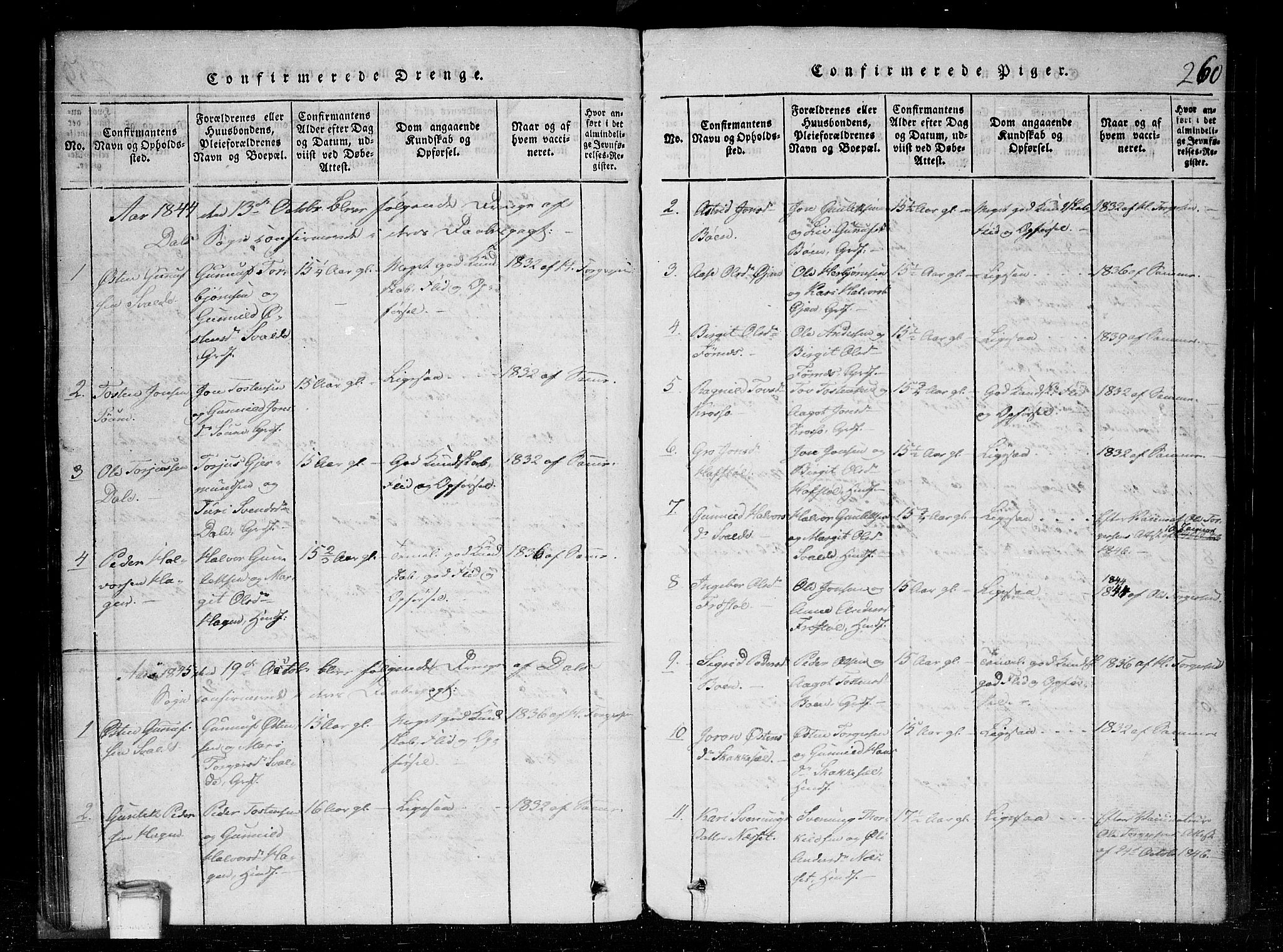 Tinn kirkebøker, SAKO/A-308/G/Gc/L0001: Parish register (copy) no. III 1, 1815-1879, p. 260