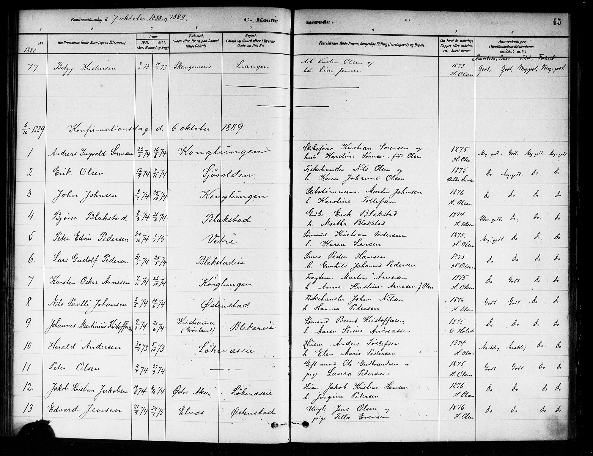 Asker prestekontor Kirkebøker, SAO/A-10256a/F/Fa/L0014: Parish register (official) no. I 14, 1879-1900, p. 45