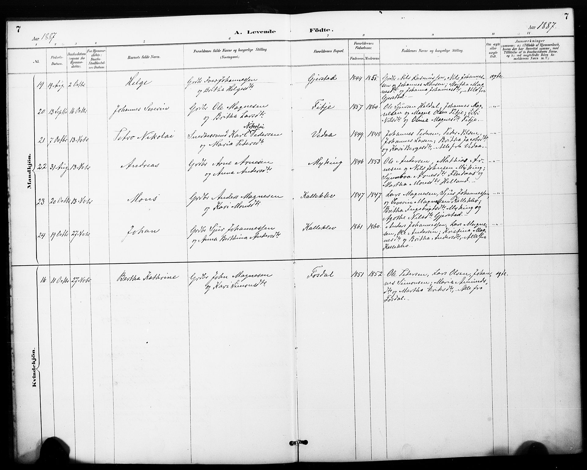 Haus sokneprestembete, AV/SAB-A-75601/H/Haa: Parish register (official) no. C 1, 1887-1899, p. 7