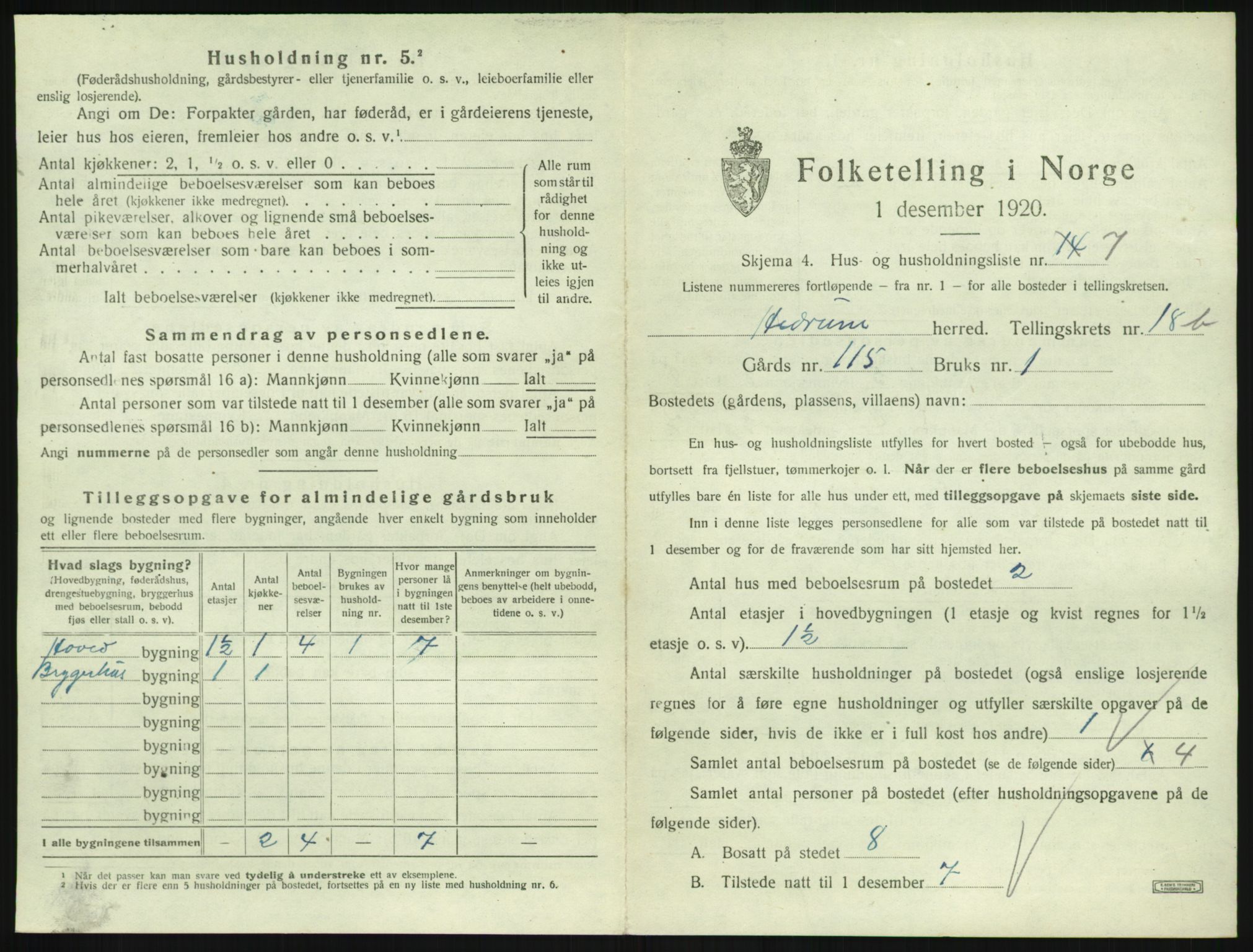 SAKO, 1920 census for Hedrum, 1920, p. 1621