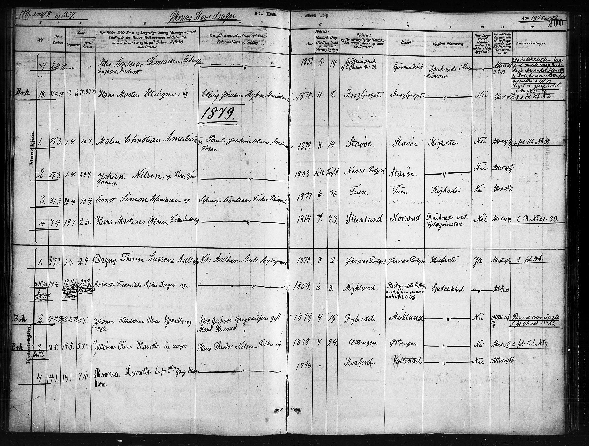 Ministerialprotokoller, klokkerbøker og fødselsregistre - Nordland, AV/SAT-A-1459/893/L1335: Parish register (official) no. 893A08 /1, 1878-1884, p. 200