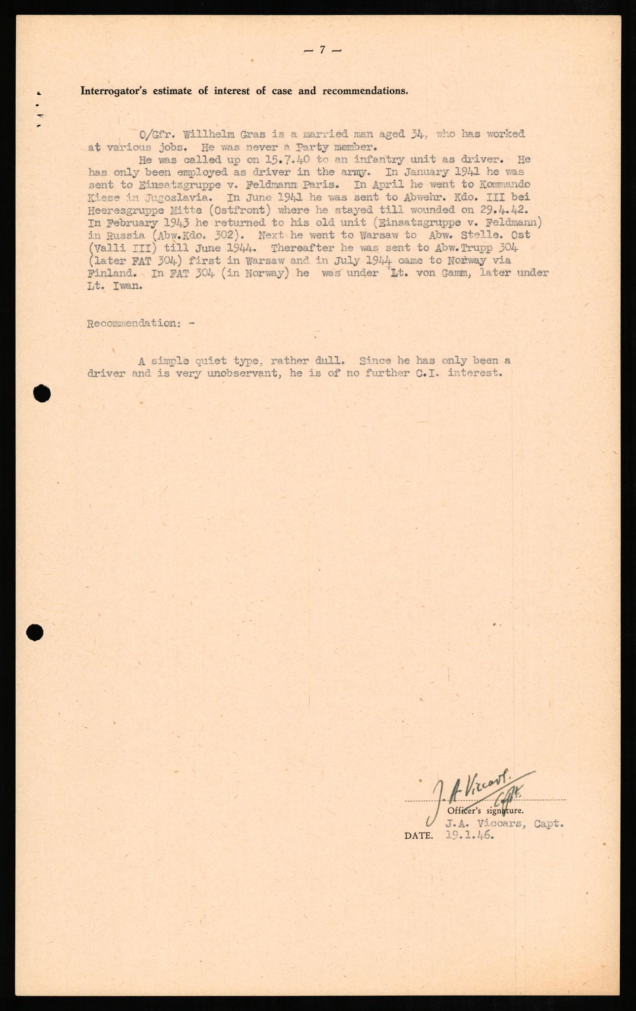 Forsvaret, Forsvarets overkommando II, RA/RAFA-3915/D/Db/L0010: CI Questionaires. Tyske okkupasjonsstyrker i Norge. Tyskere., 1945-1946, p. 128