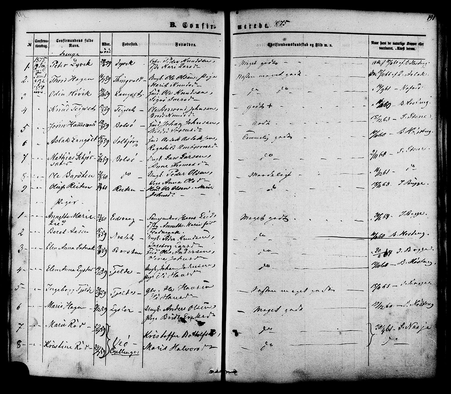Ministerialprotokoller, klokkerbøker og fødselsregistre - Møre og Romsdal, SAT/A-1454/551/L0625: Parish register (official) no. 551A05, 1846-1879, p. 191
