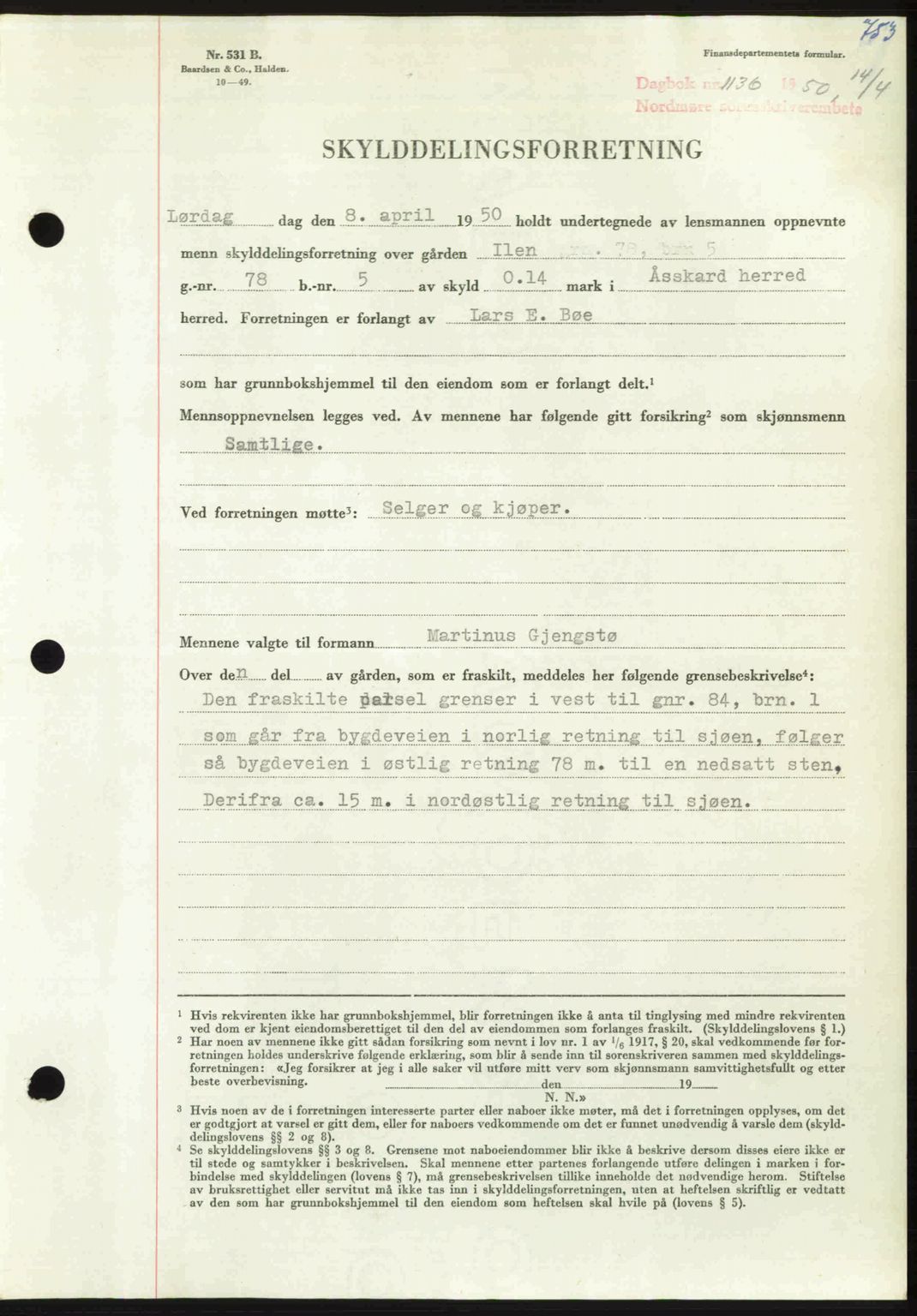 Nordmøre sorenskriveri, AV/SAT-A-4132/1/2/2Ca: Mortgage book no. A114, 1950-1950, Diary no: : 1136/1950