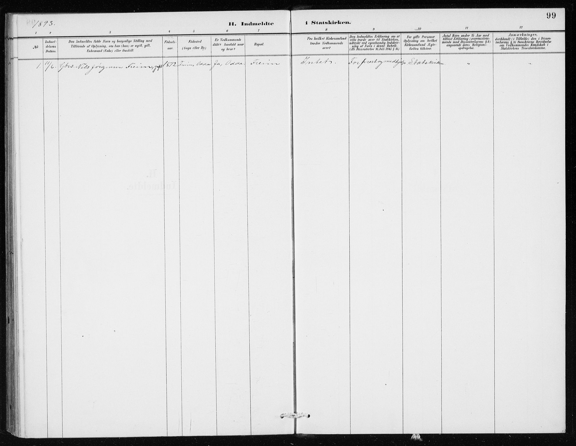 Odda Sokneprestembete, AV/SAB-A-77201/H/Haa: Parish register (official) no. D 1, 1887-1914, p. 99