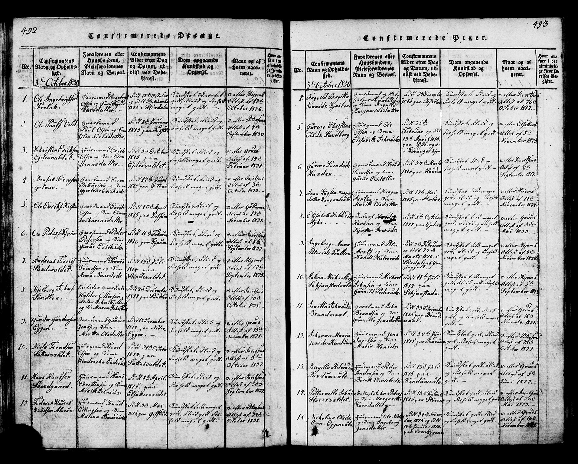 Ministerialprotokoller, klokkerbøker og fødselsregistre - Nord-Trøndelag, SAT/A-1458/717/L0169: Parish register (copy) no. 717C01, 1816-1834, p. 492-493