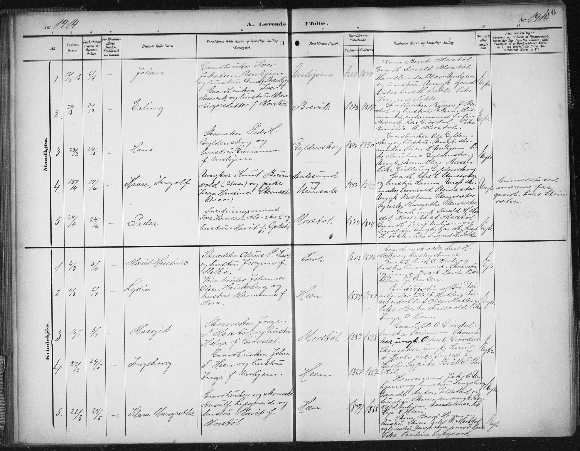 Ministerialprotokoller, klokkerbøker og fødselsregistre - Møre og Romsdal, SAT/A-1454/545/L0589: Parish register (copy) no. 545C03, 1902-1937, p. 46