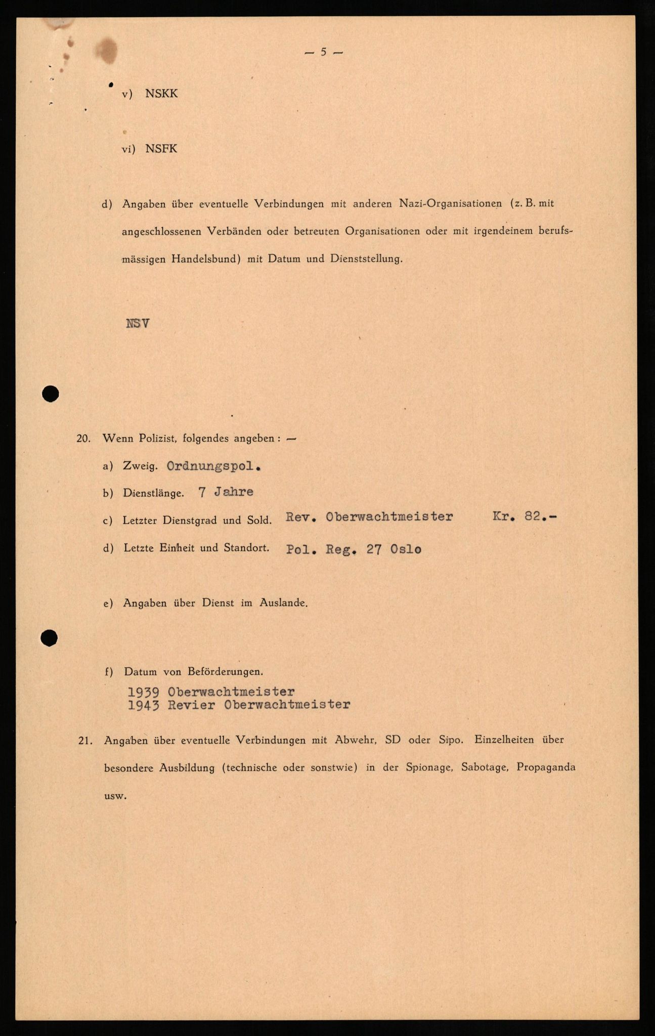 Forsvaret, Forsvarets overkommando II, AV/RA-RAFA-3915/D/Db/L0030: CI Questionaires. Tyske okkupasjonsstyrker i Norge. Tyskere., 1945-1946, p. 78