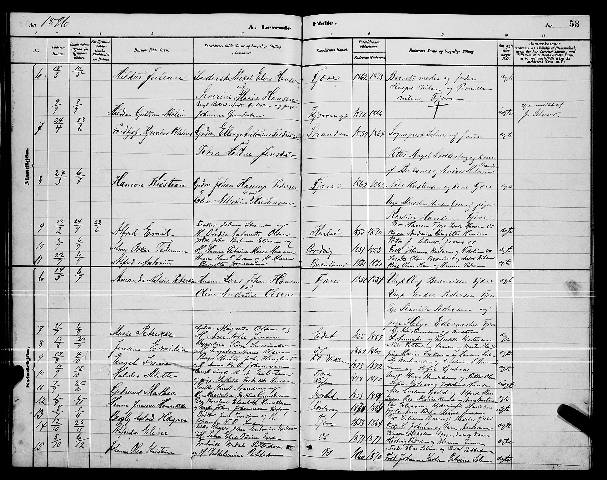 Ministerialprotokoller, klokkerbøker og fødselsregistre - Nordland, SAT/A-1459/803/L0076: Parish register (copy) no. 803C03, 1882-1897, p. 53