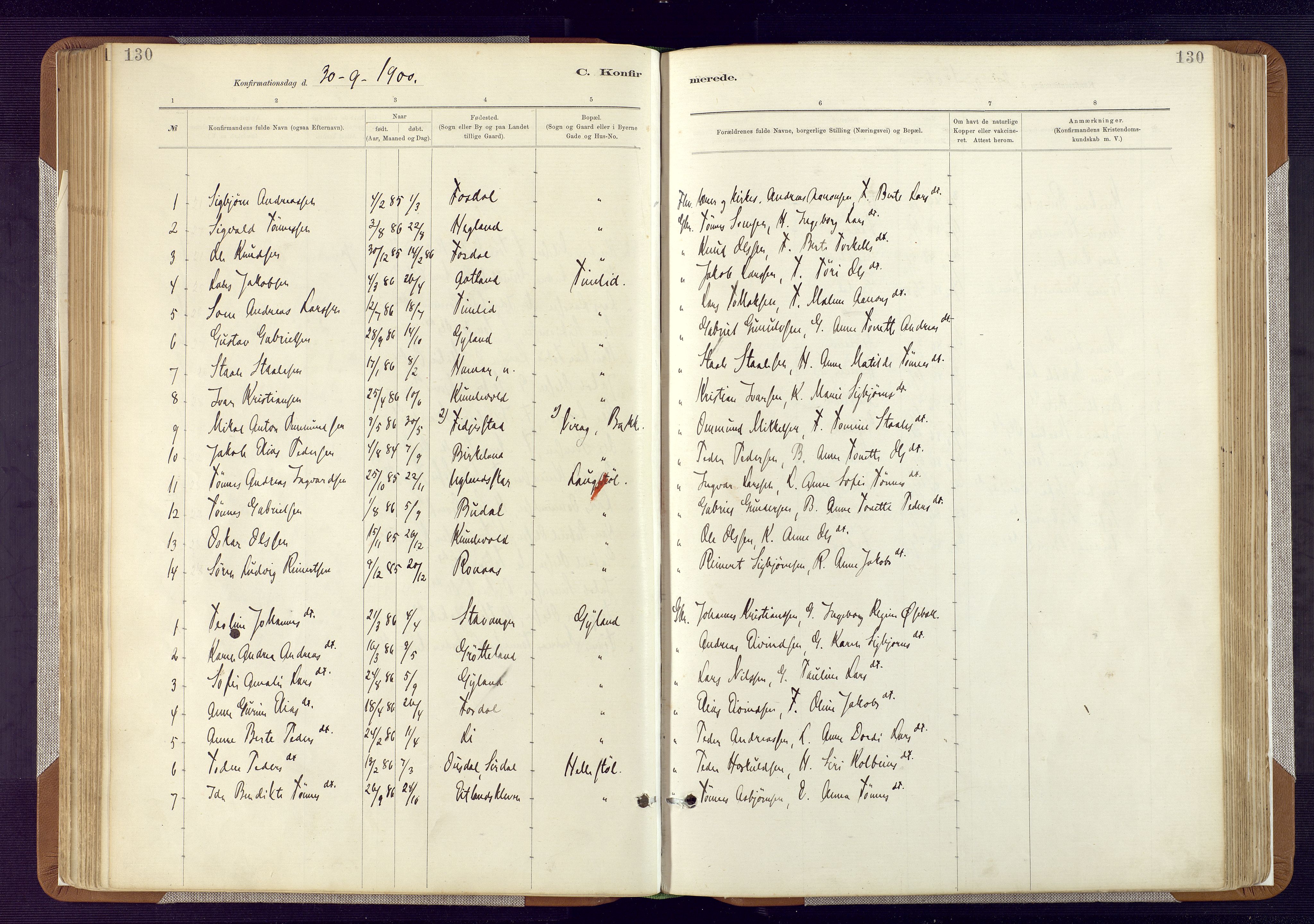 Bakke sokneprestkontor, SAK/1111-0002/F/Fa/Fab/L0003: Parish register (official) no. A 3, 1884-1921, p. 130