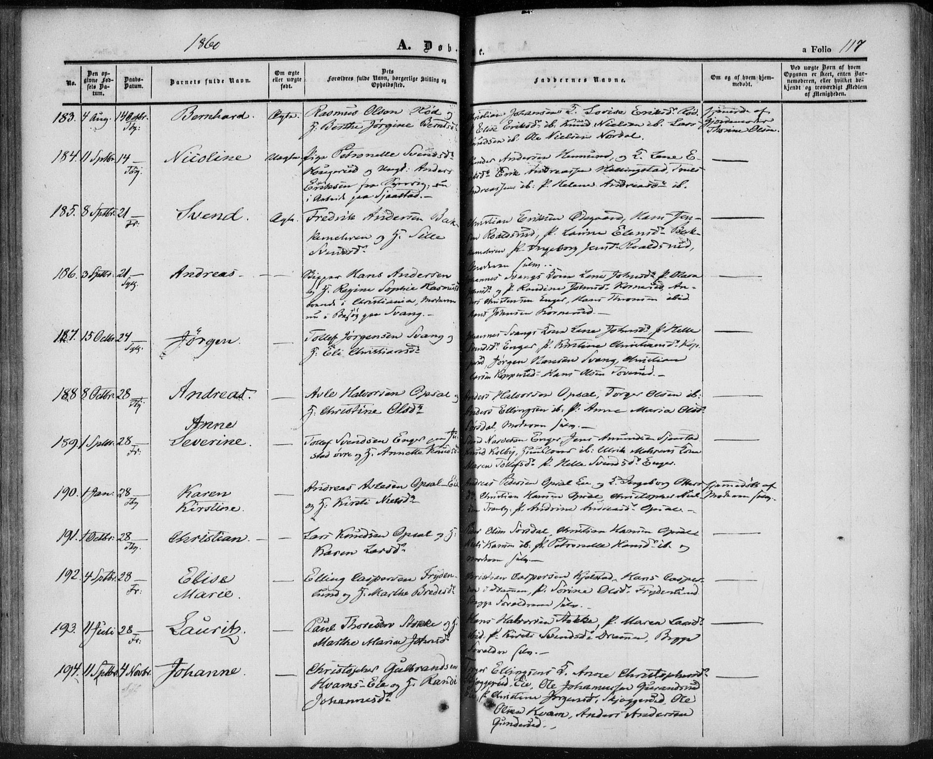 Lier kirkebøker, SAKO/A-230/F/Fa/L0012: Parish register (official) no. I 12, 1854-1864, p. 117