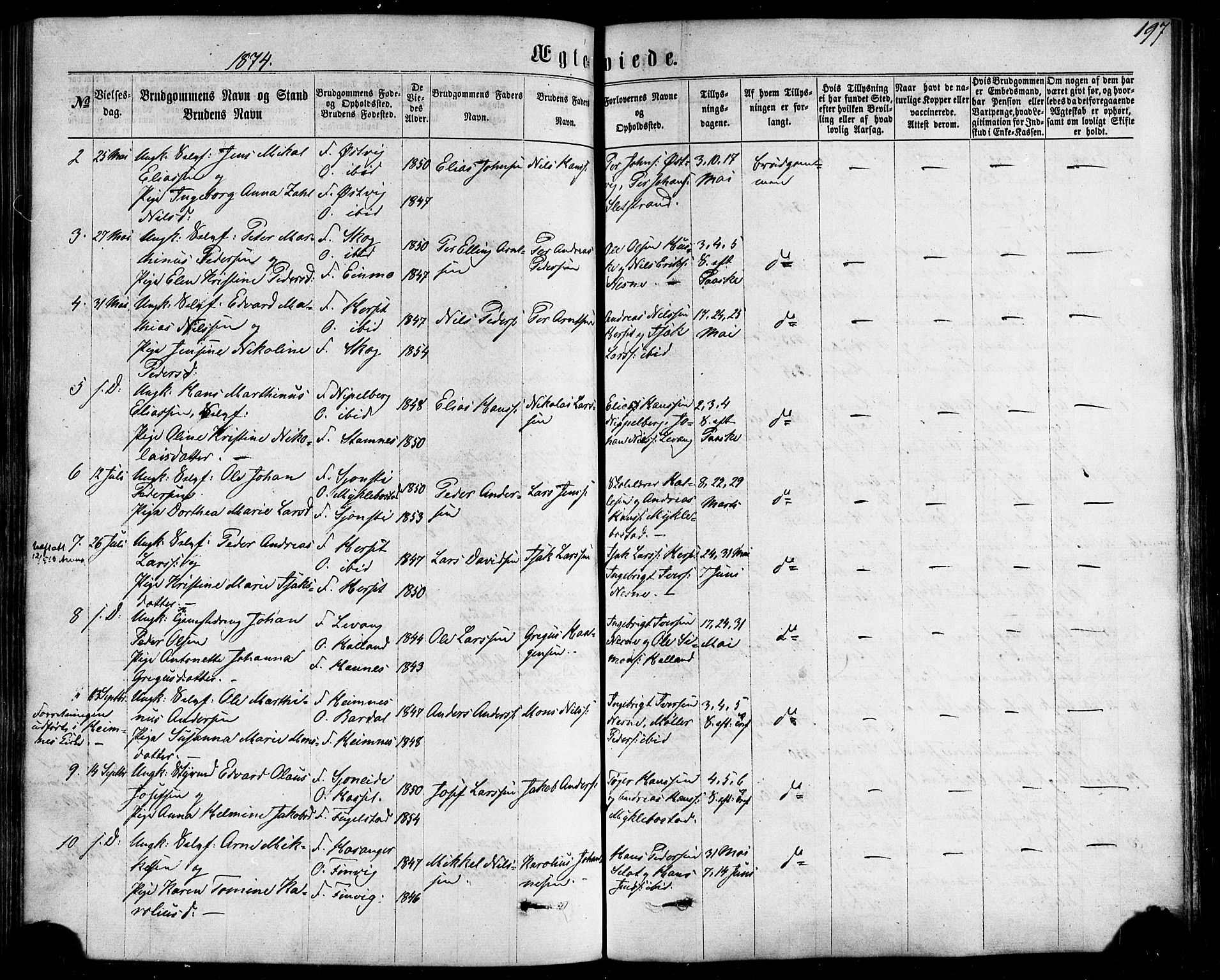 Ministerialprotokoller, klokkerbøker og fødselsregistre - Nordland, AV/SAT-A-1459/838/L0551: Parish register (official) no. 838A09, 1864-1880, p. 197