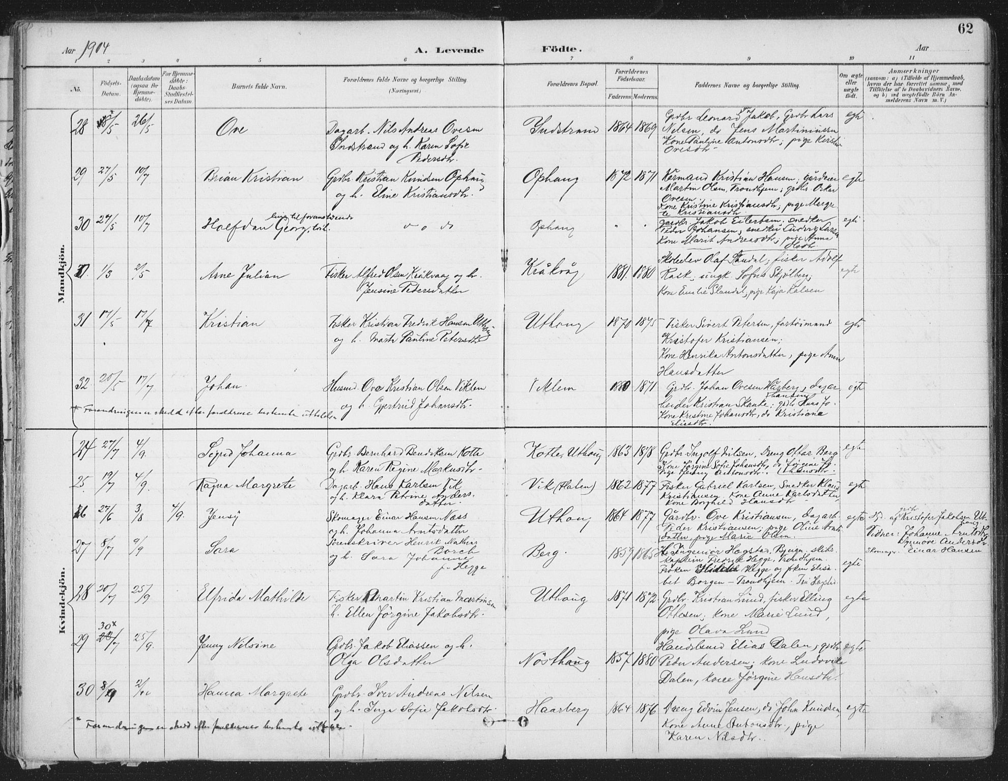 Ministerialprotokoller, klokkerbøker og fødselsregistre - Sør-Trøndelag, AV/SAT-A-1456/659/L0743: Parish register (official) no. 659A13, 1893-1910, p. 62