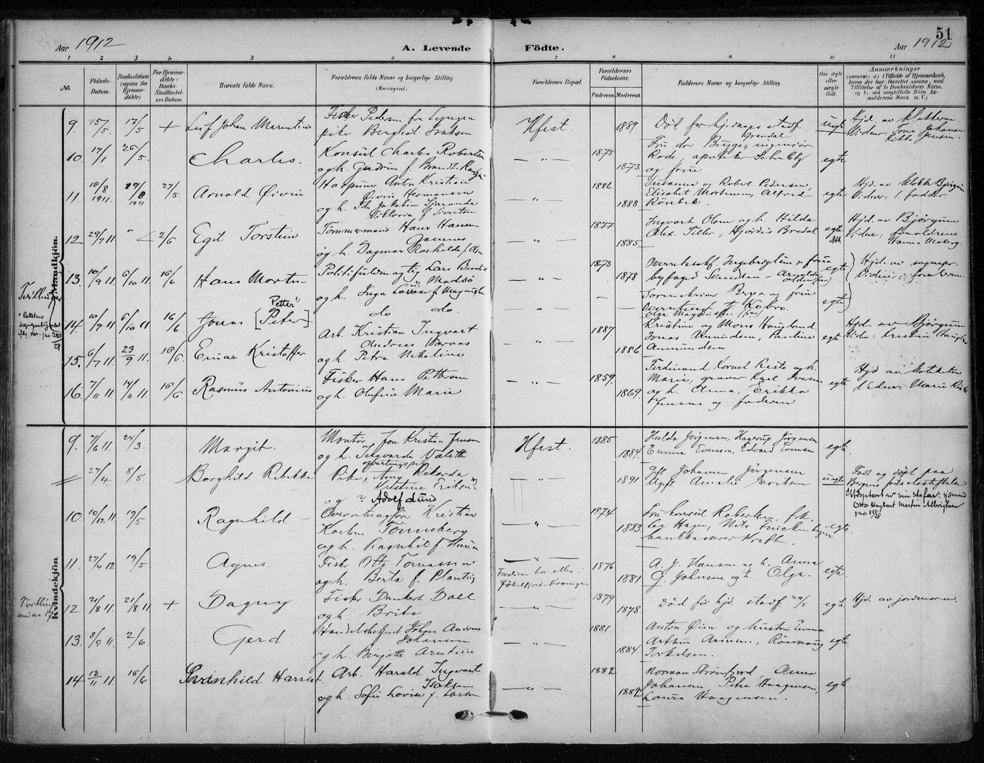 Hammerfest sokneprestkontor, SATØ/S-1347/H/Ha/L0014.kirke: Parish register (official) no. 14, 1906-1916, p. 51