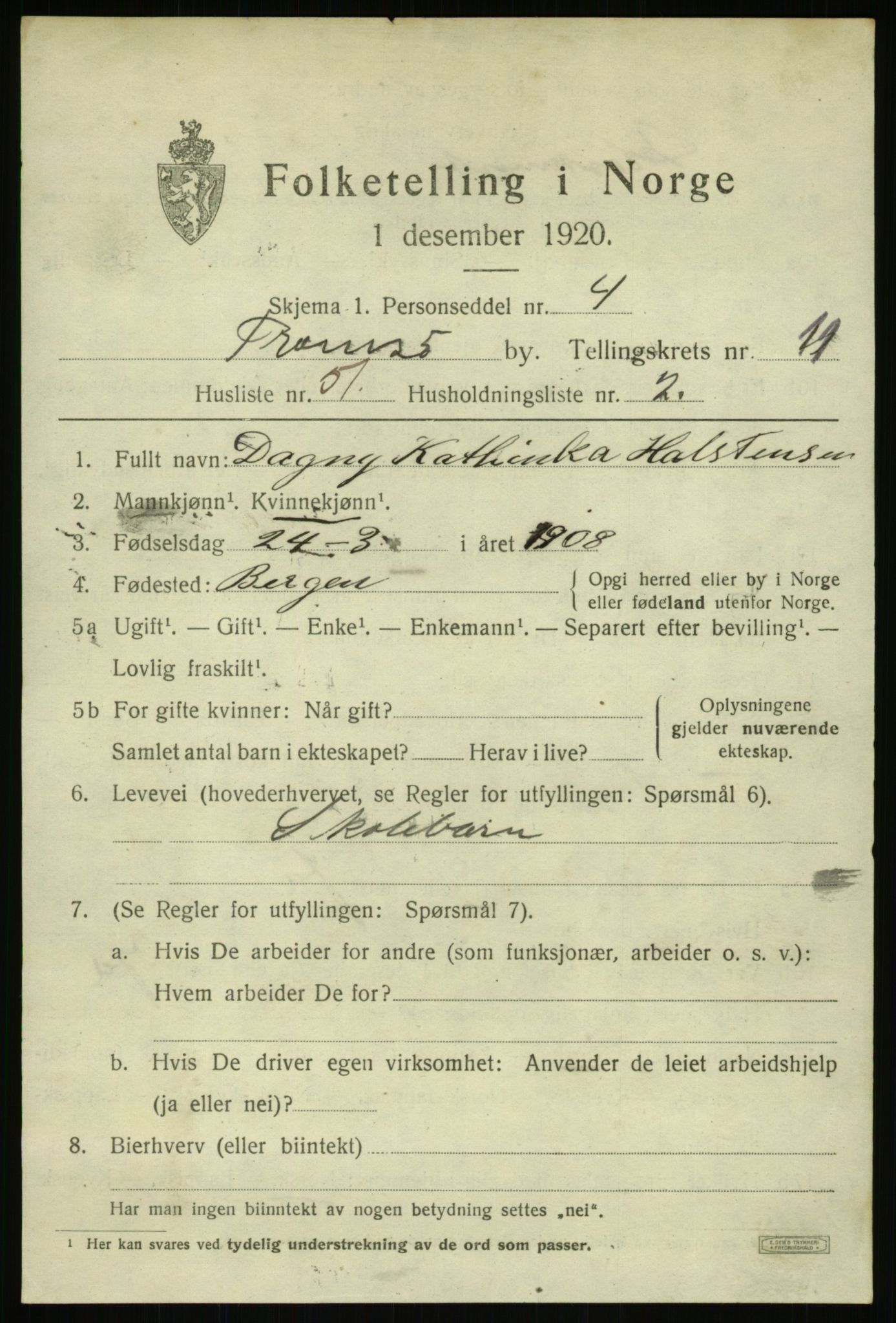 SATØ, 1920 census for Tromsø, 1920, p. 23043