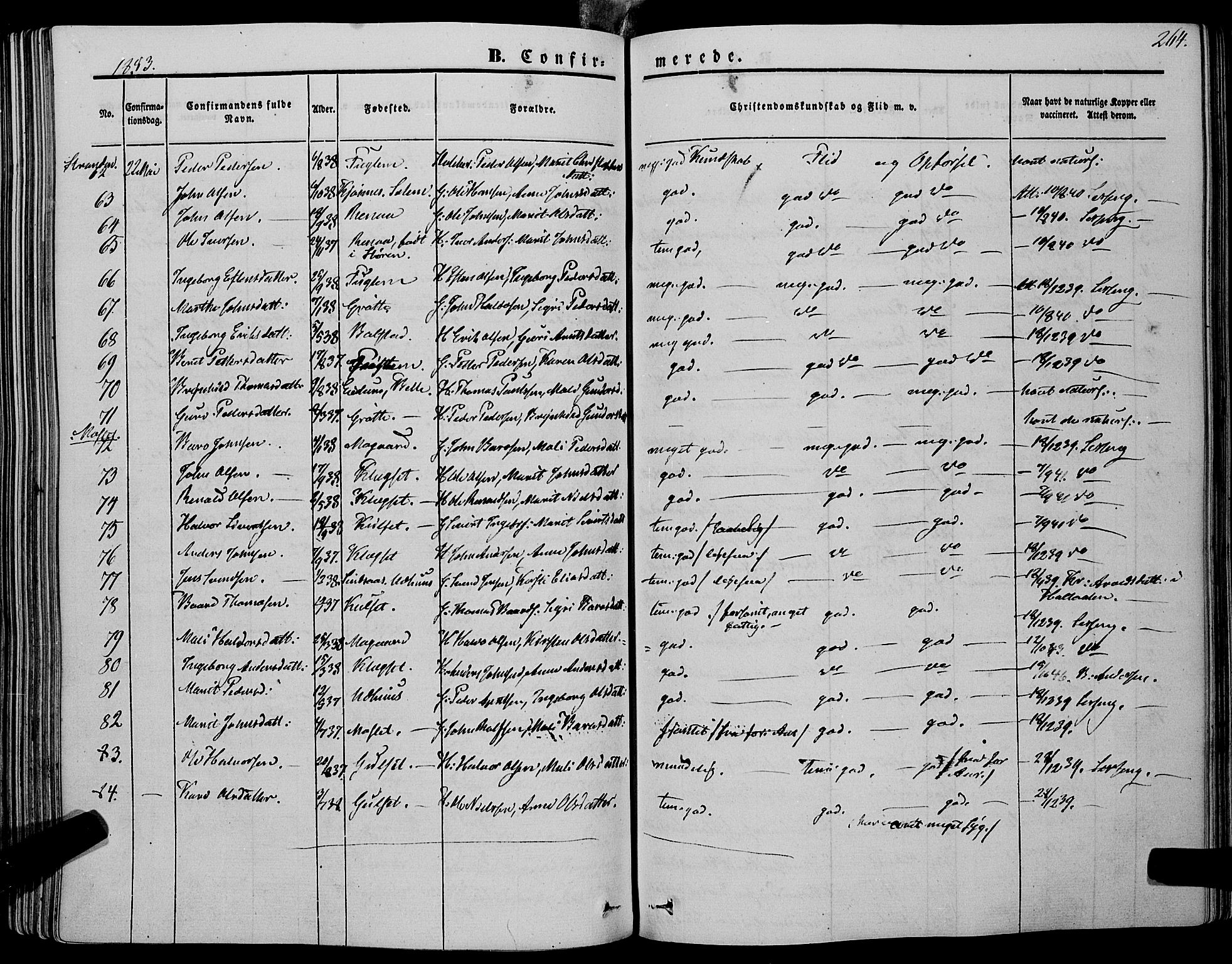 Ministerialprotokoller, klokkerbøker og fødselsregistre - Sør-Trøndelag, SAT/A-1456/695/L1145: Parish register (official) no. 695A06 /1, 1843-1859, p. 264