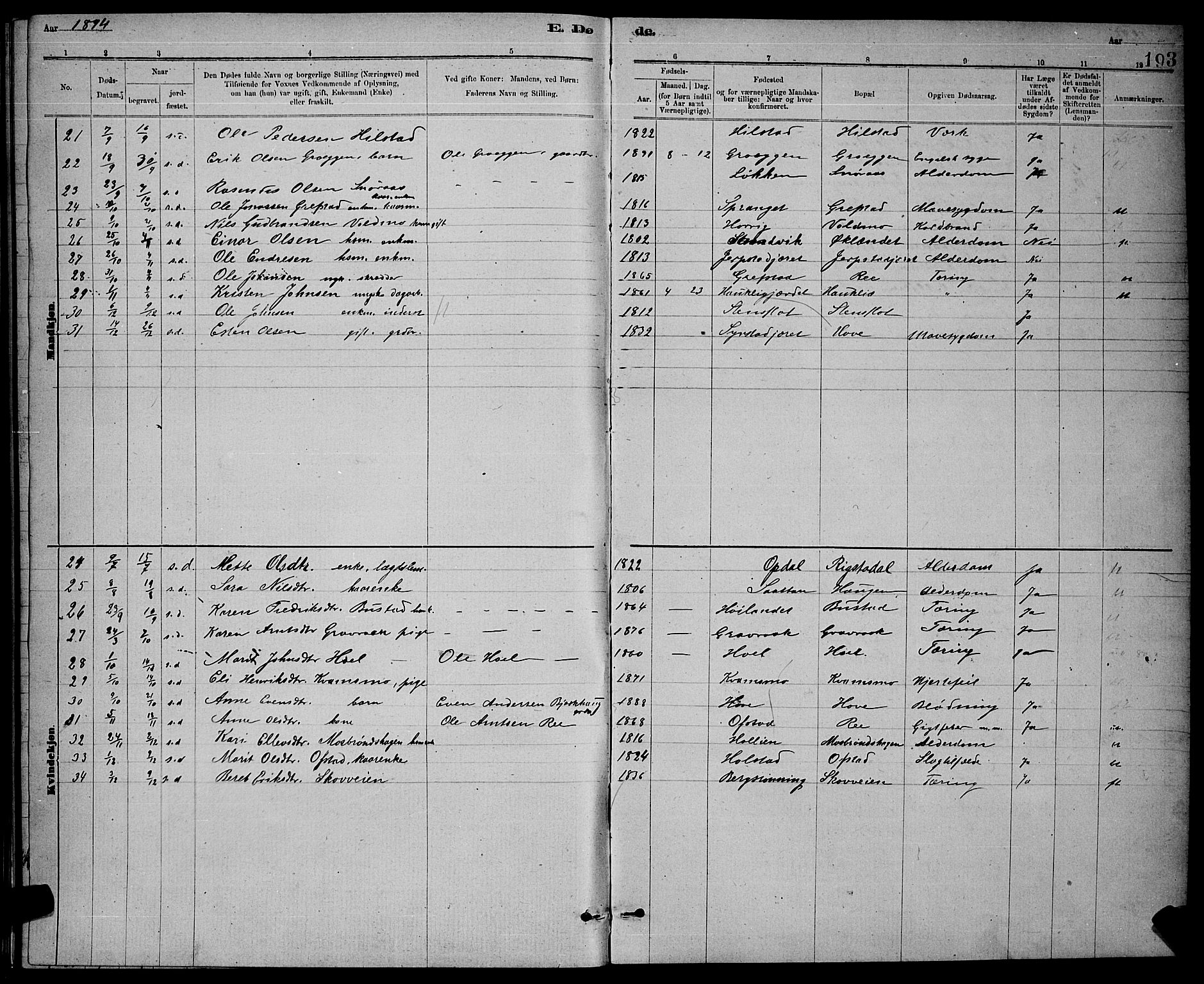 Ministerialprotokoller, klokkerbøker og fødselsregistre - Sør-Trøndelag, SAT/A-1456/672/L0863: Parish register (copy) no. 672C02, 1888-1901, p. 193