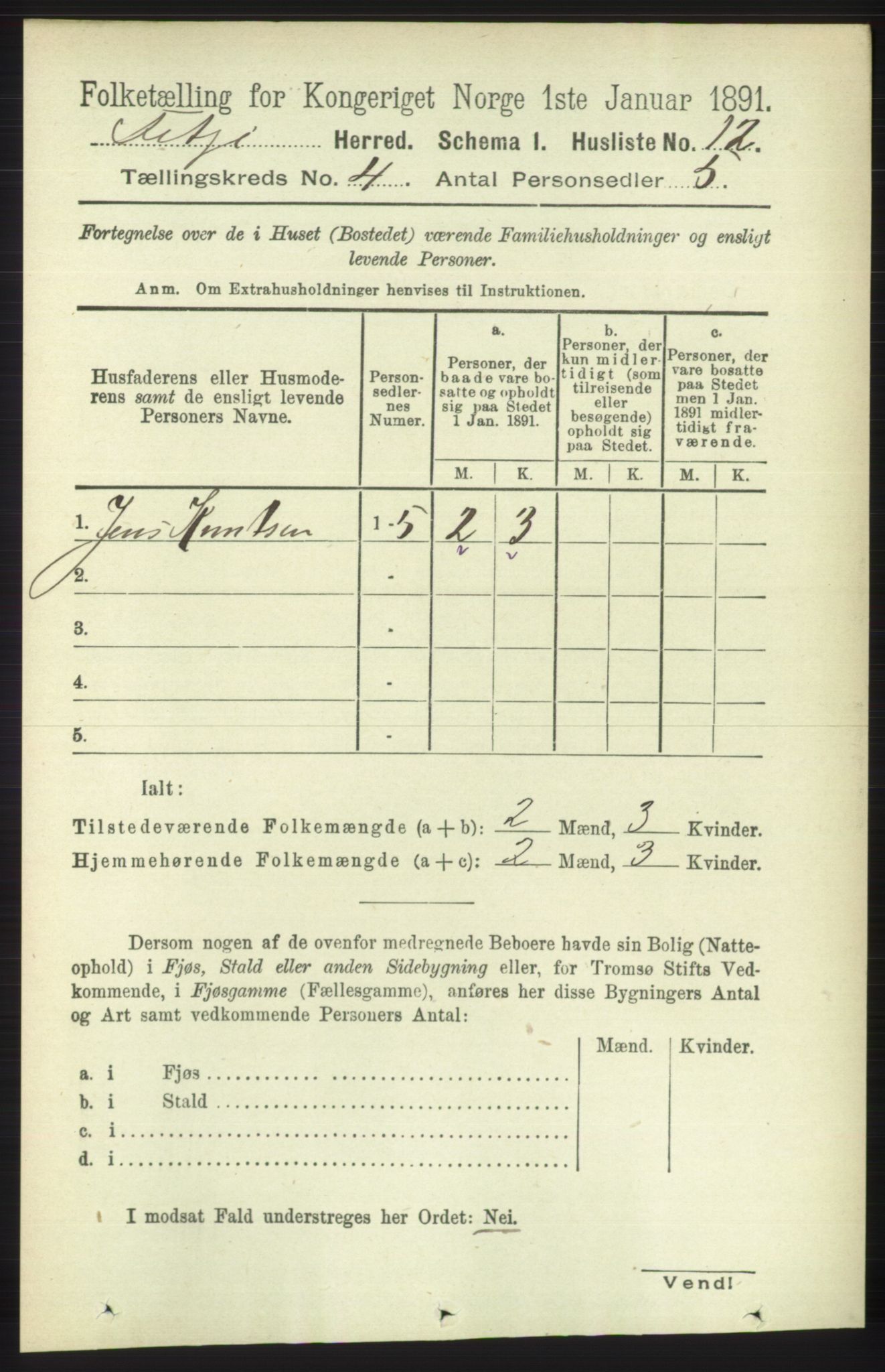 RA, 1891 census for 1222 Fitjar, 1891, p. 1300