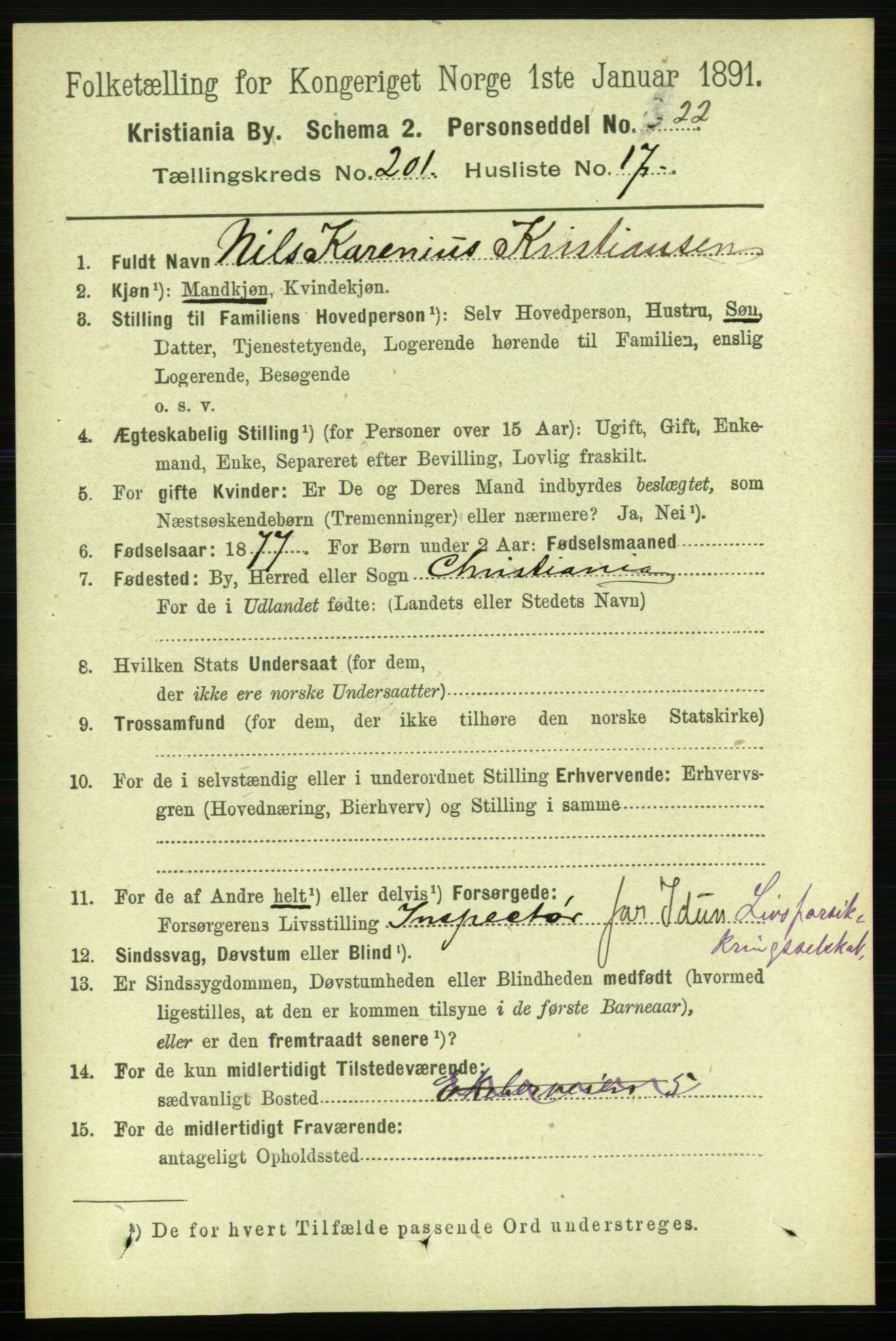RA, 1891 census for 0301 Kristiania, 1891, p. 121293