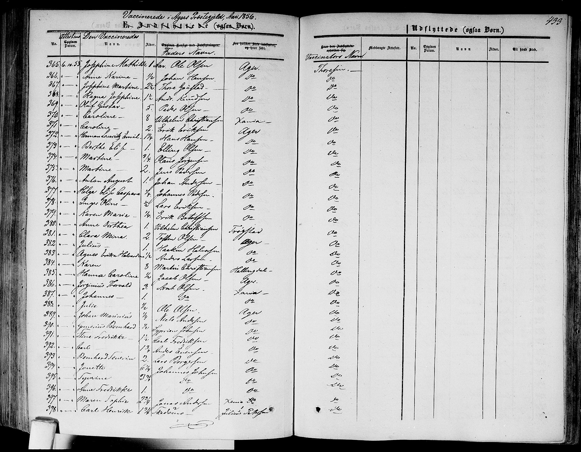 Gamlebyen prestekontor Kirkebøker, AV/SAO-A-10884/F/Fa/L0004: Parish register (official) no. 4, 1850-1857, p. 433