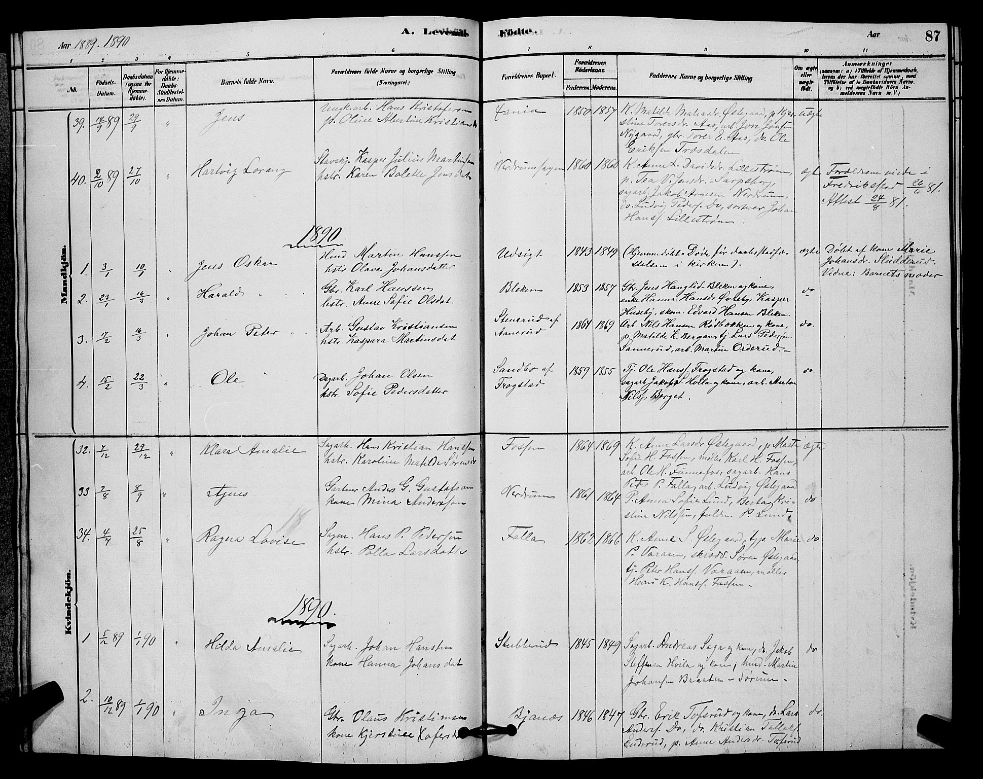 Fet prestekontor Kirkebøker, AV/SAO-A-10370a/G/Ga/L0006: Parish register (copy) no. I 6, 1878-1891, p. 87