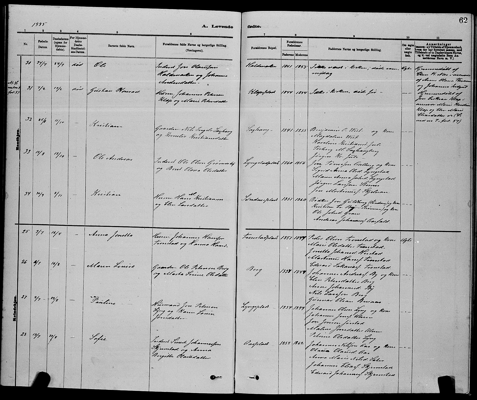 Ministerialprotokoller, klokkerbøker og fødselsregistre - Nord-Trøndelag, AV/SAT-A-1458/730/L0301: Parish register (copy) no. 730C04, 1880-1897, p. 62