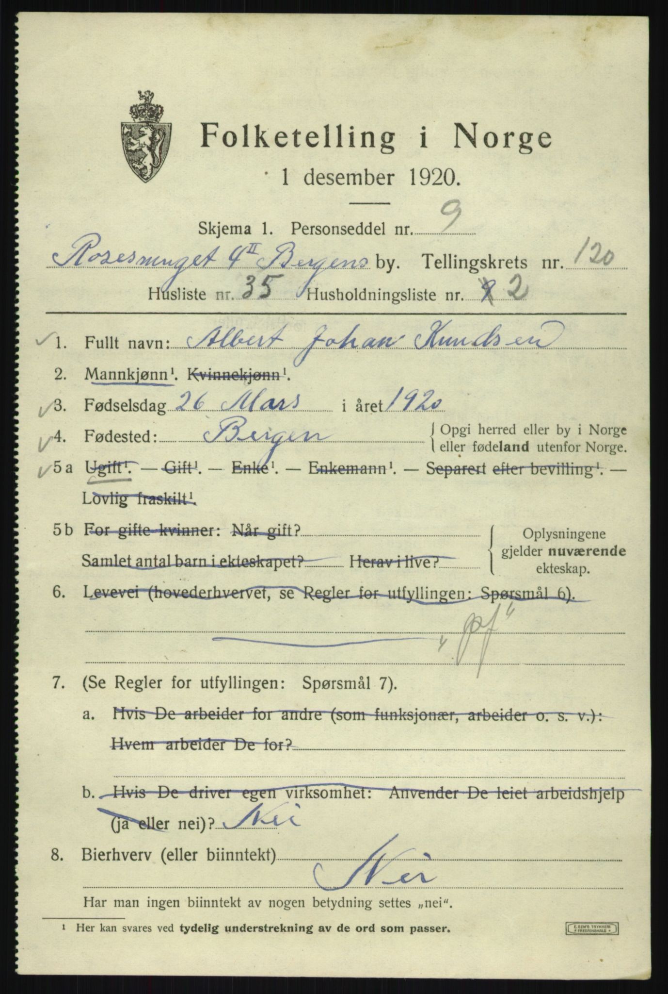 SAB, 1920 census for Bergen, 1920, p. 202042
