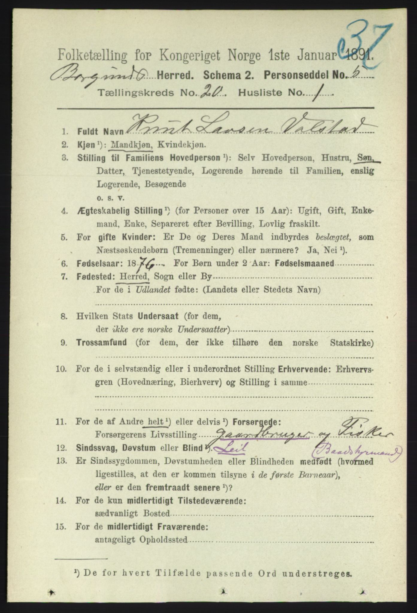 RA, 1891 census for 1531 Borgund, 1891, p. 6114