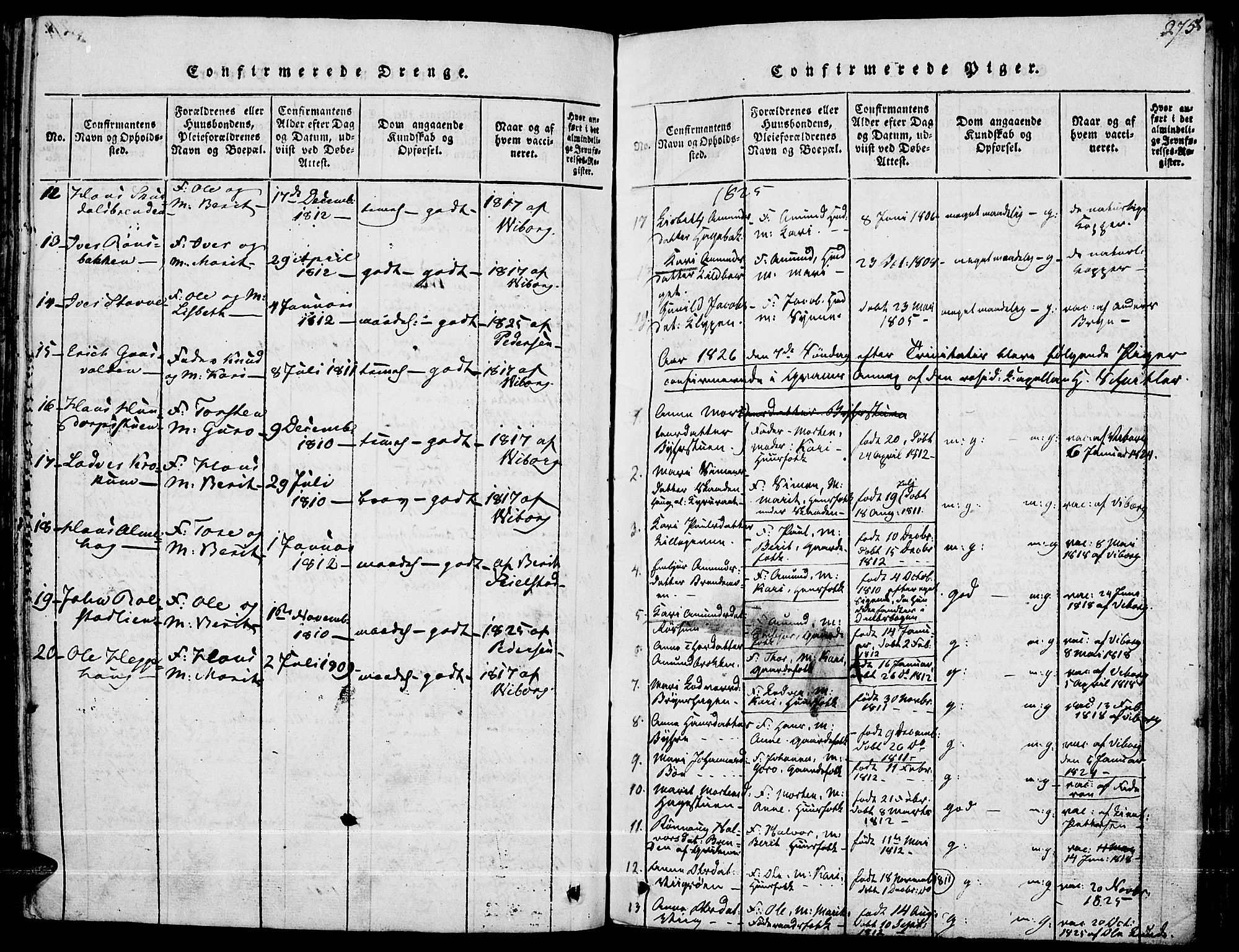 Fron prestekontor, SAH/PREST-078/H/Ha/Haa/L0002: Parish register (official) no. 2, 1816-1827, p. 275