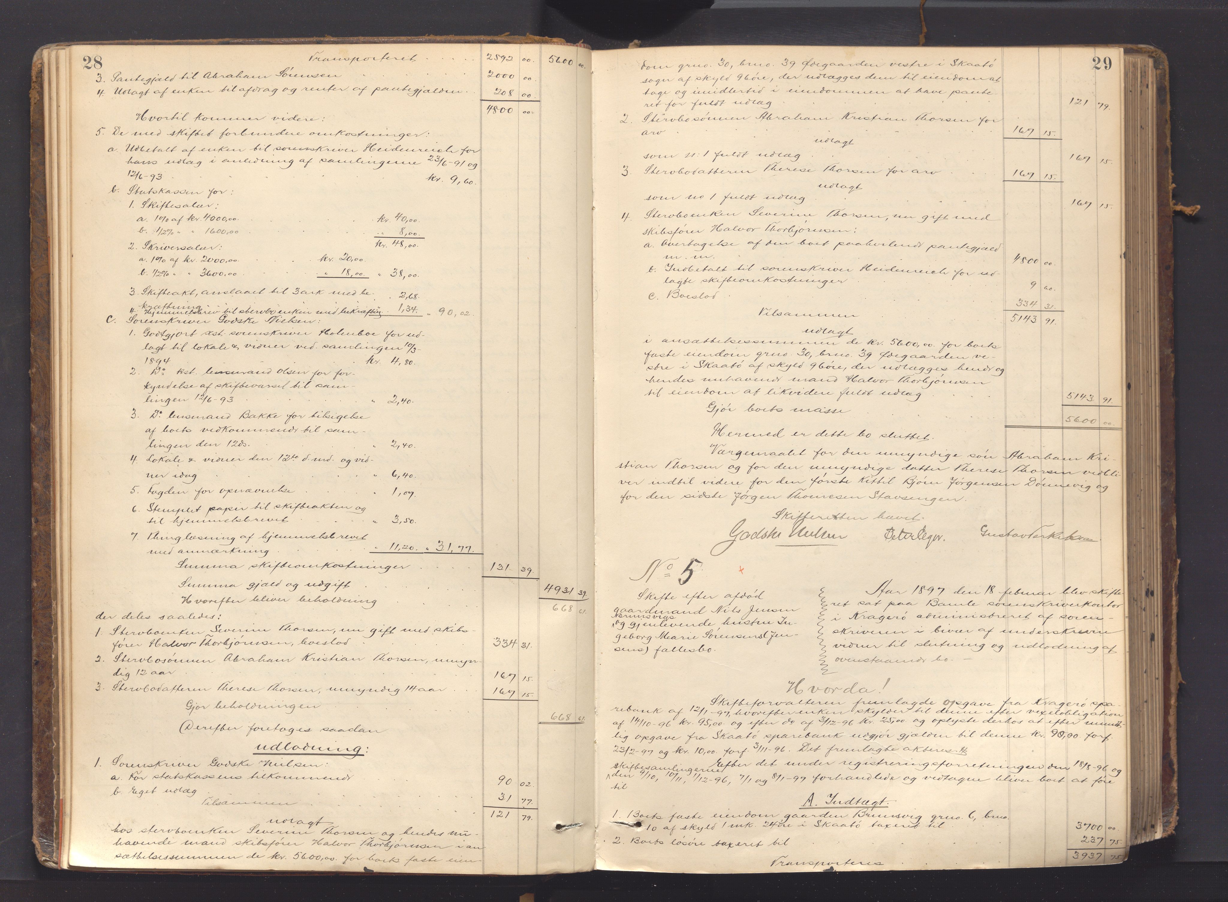Kragerø sorenskriveri, AV/SAKO-A-65/H/Hf/Hfb/L0001: Skifteutlodningsprotokoll, 1896-1911, p. 28-29