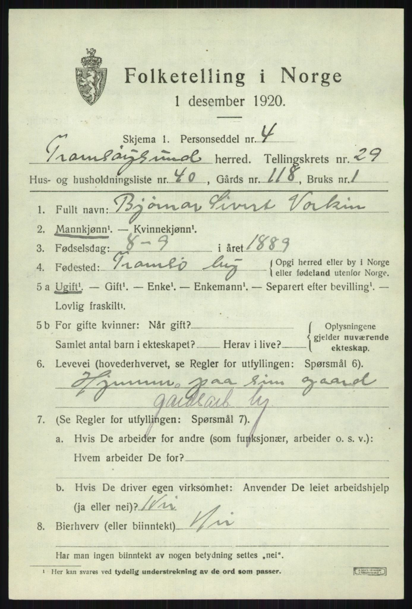 SATØ, 1920 census for Tromsøysund, 1920, p. 13836