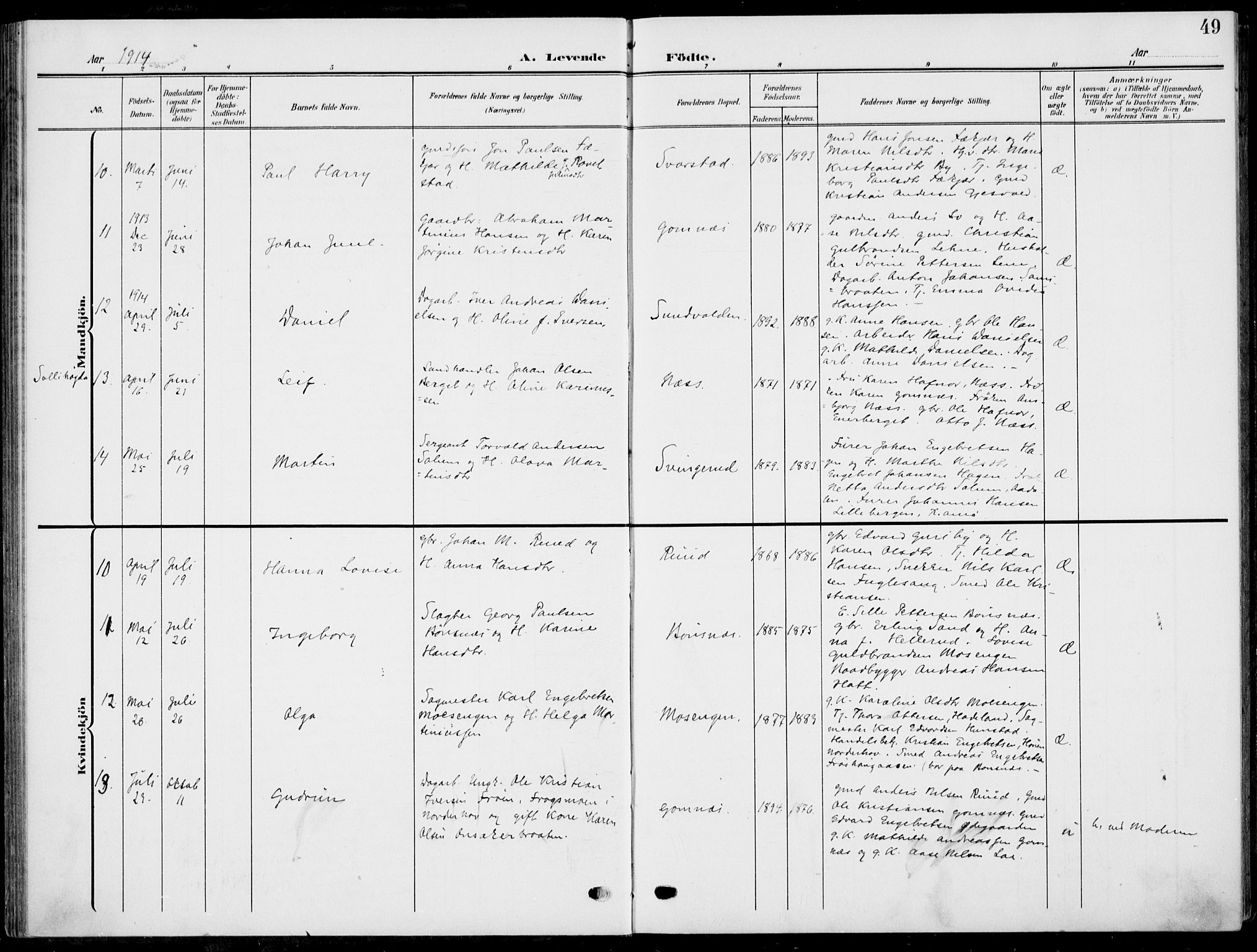 Hole kirkebøker, AV/SAKO-A-228/F/Fa/L0010: Parish register (official) no. I 10, 1907-1917, p. 49