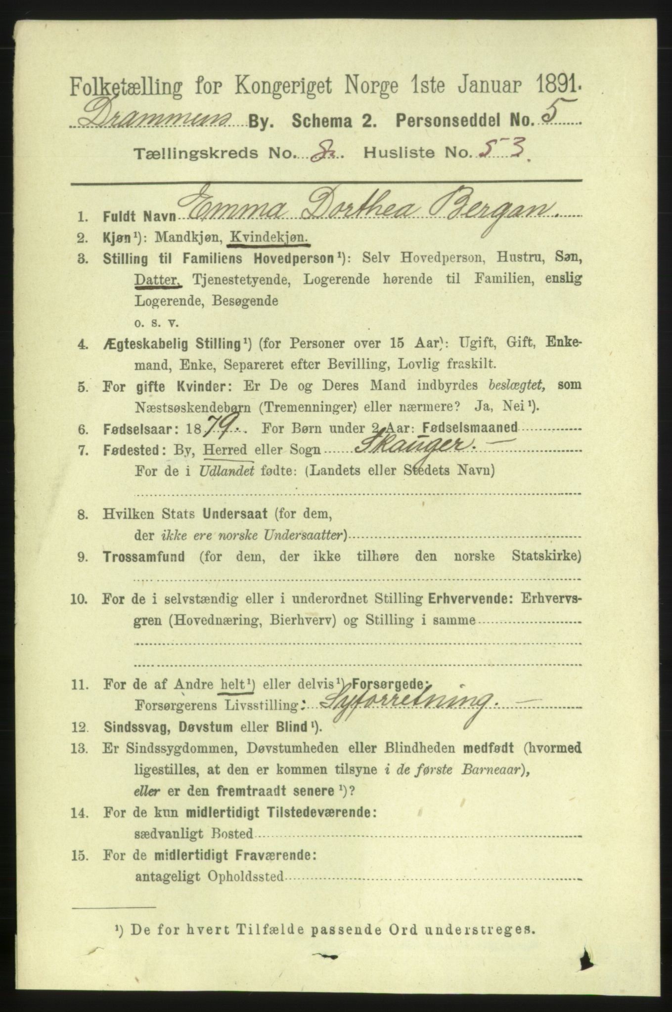 RA, 1891 census for 0602 Drammen, 1891, p. 7482