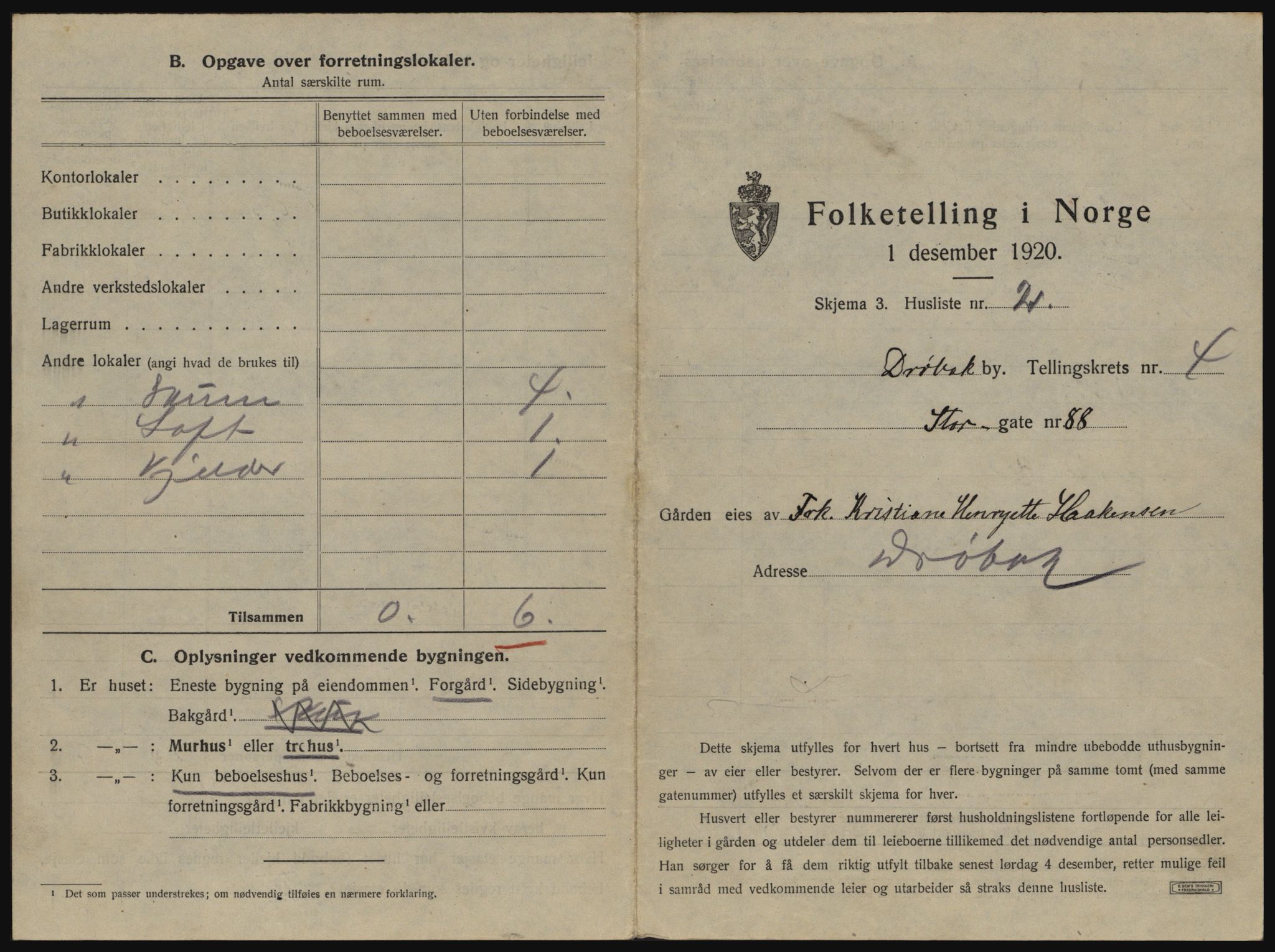 SAO, 1920 census for Drøbak, 1920, p. 367