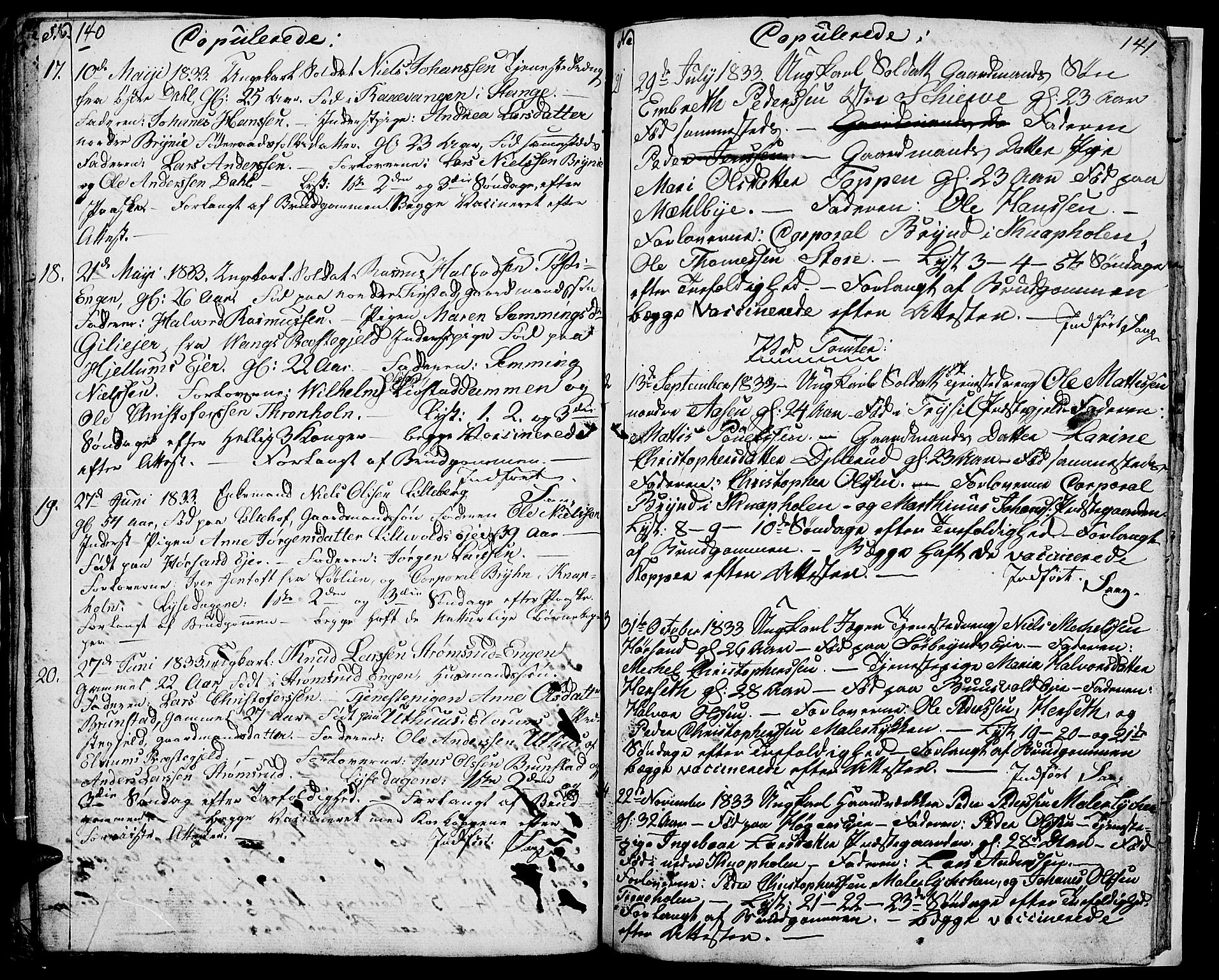 Romedal prestekontor, SAH/PREST-004/L/L0007: Parish register (copy) no. 7, 1831-1837, p. 140-141