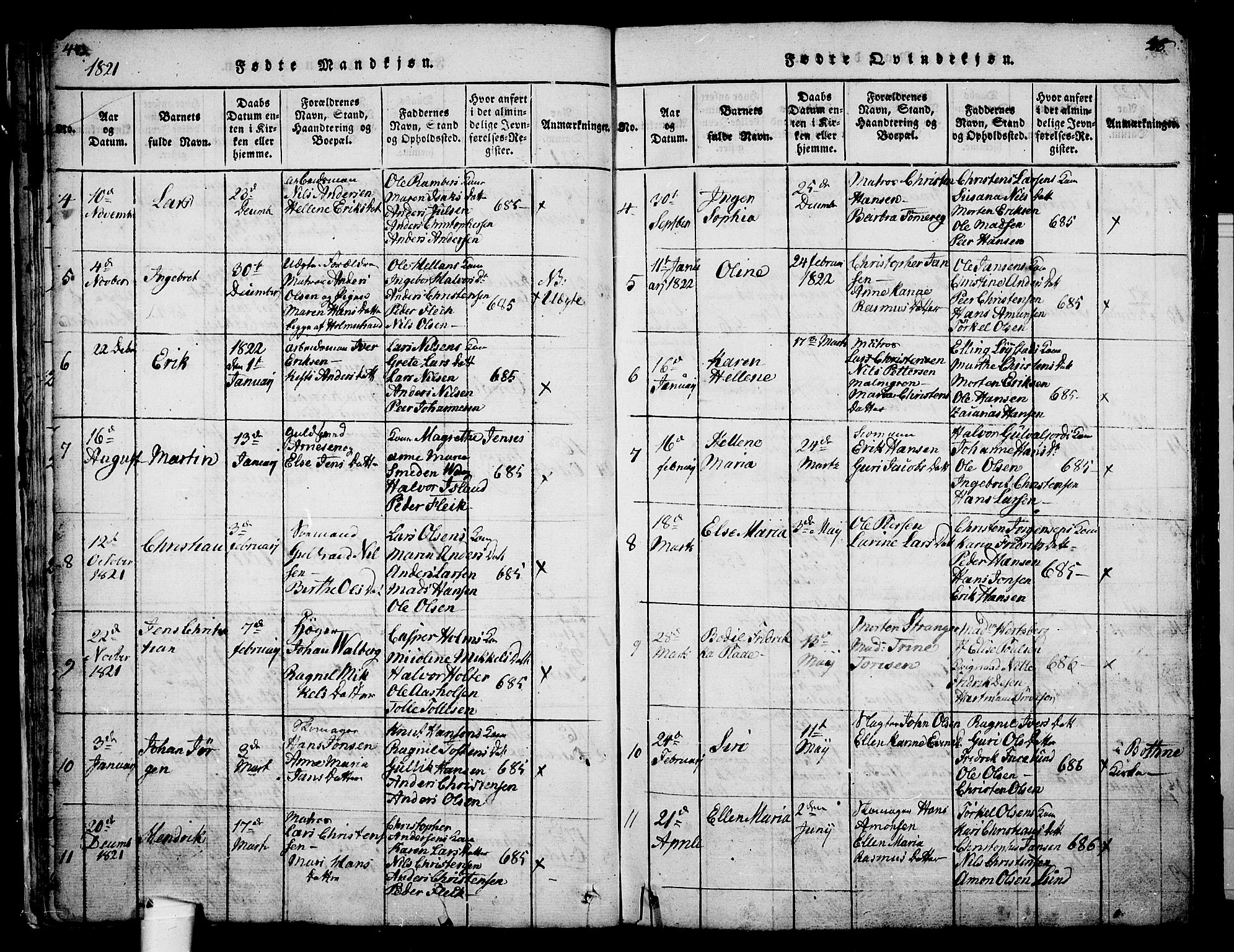 Holmestrand kirkebøker, SAKO/A-346/G/Ga/L0001: Parish register (copy) no. 1, 1814-1848, p. 44-45