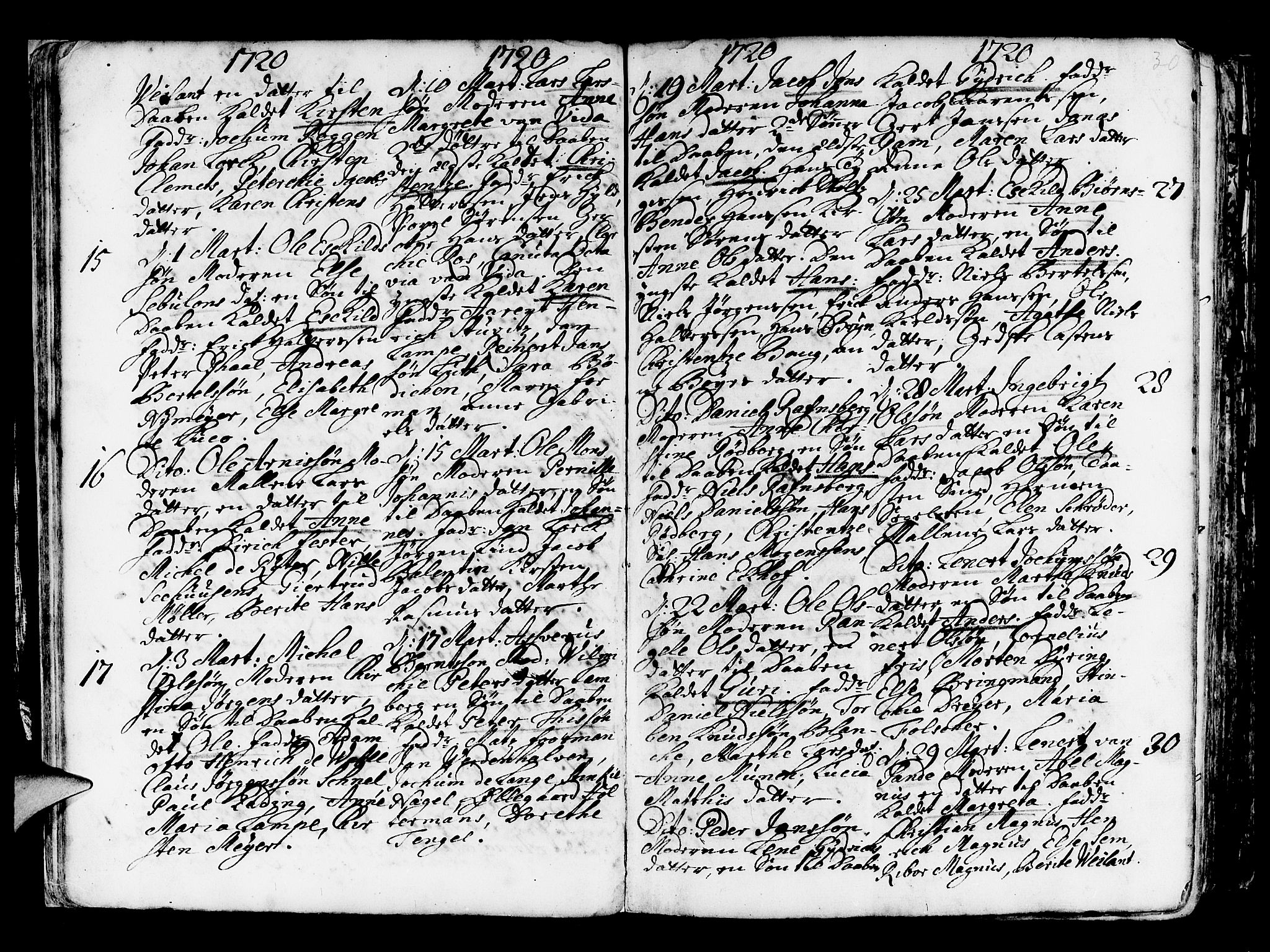 Nykirken Sokneprestembete, AV/SAB-A-77101/H/Haa/L0003: Parish register (official) no. A 3, 1717-1764, p. 30