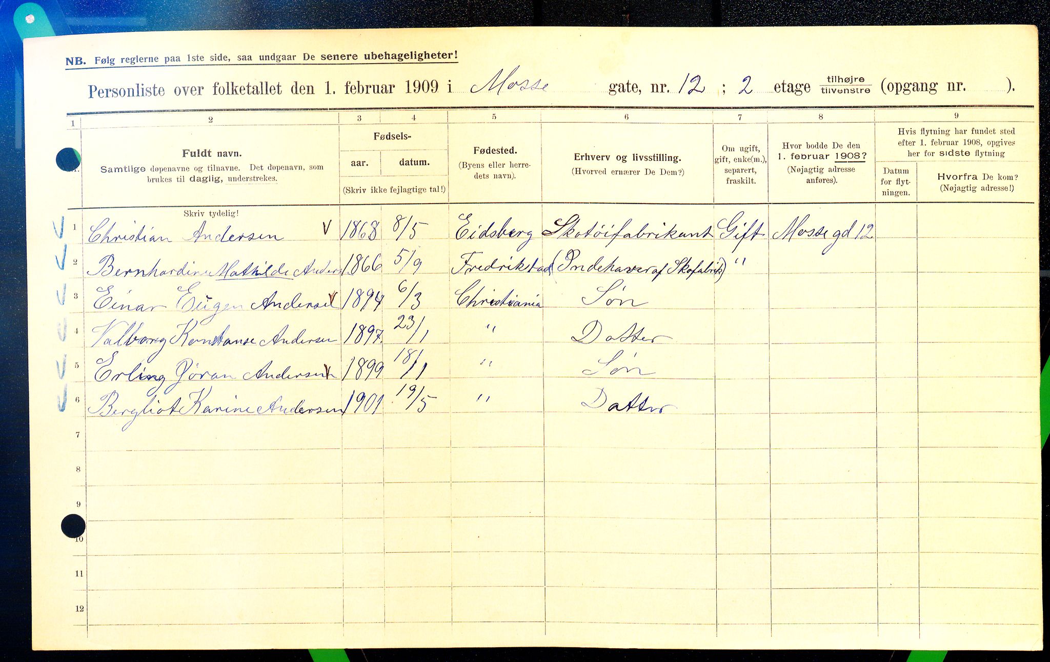 OBA, Municipal Census 1909 for Kristiania, 1909, p. 59673