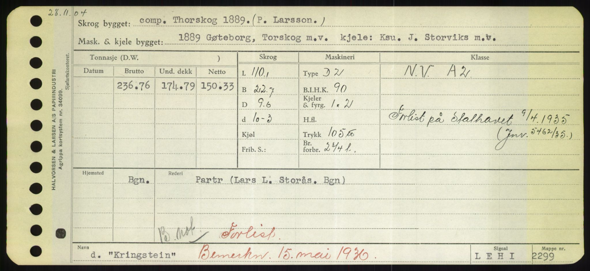 Sjøfartsdirektoratet med forløpere, Skipsmålingen, RA/S-1627/H/Hd/L0021: Fartøy, Kor-Kår, p. 153