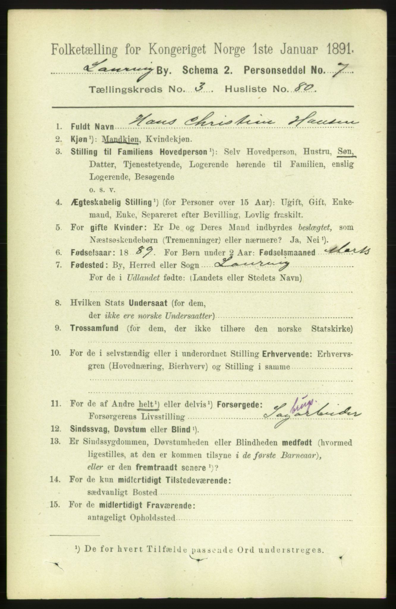RA, 1891 census for 0707 Larvik, 1891, p. 5034