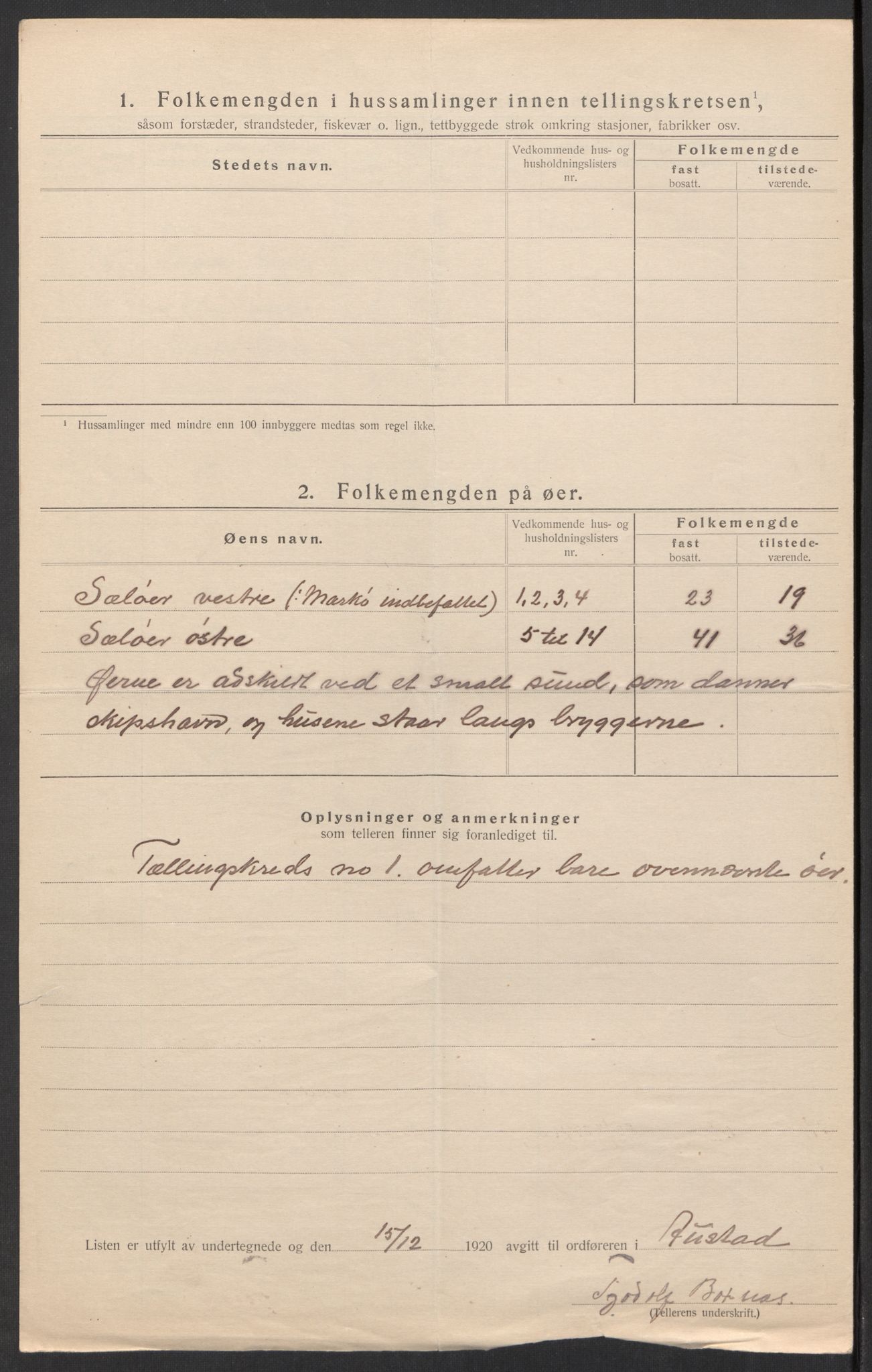 SAK, 1920 census for Austad, 1920, p. 13