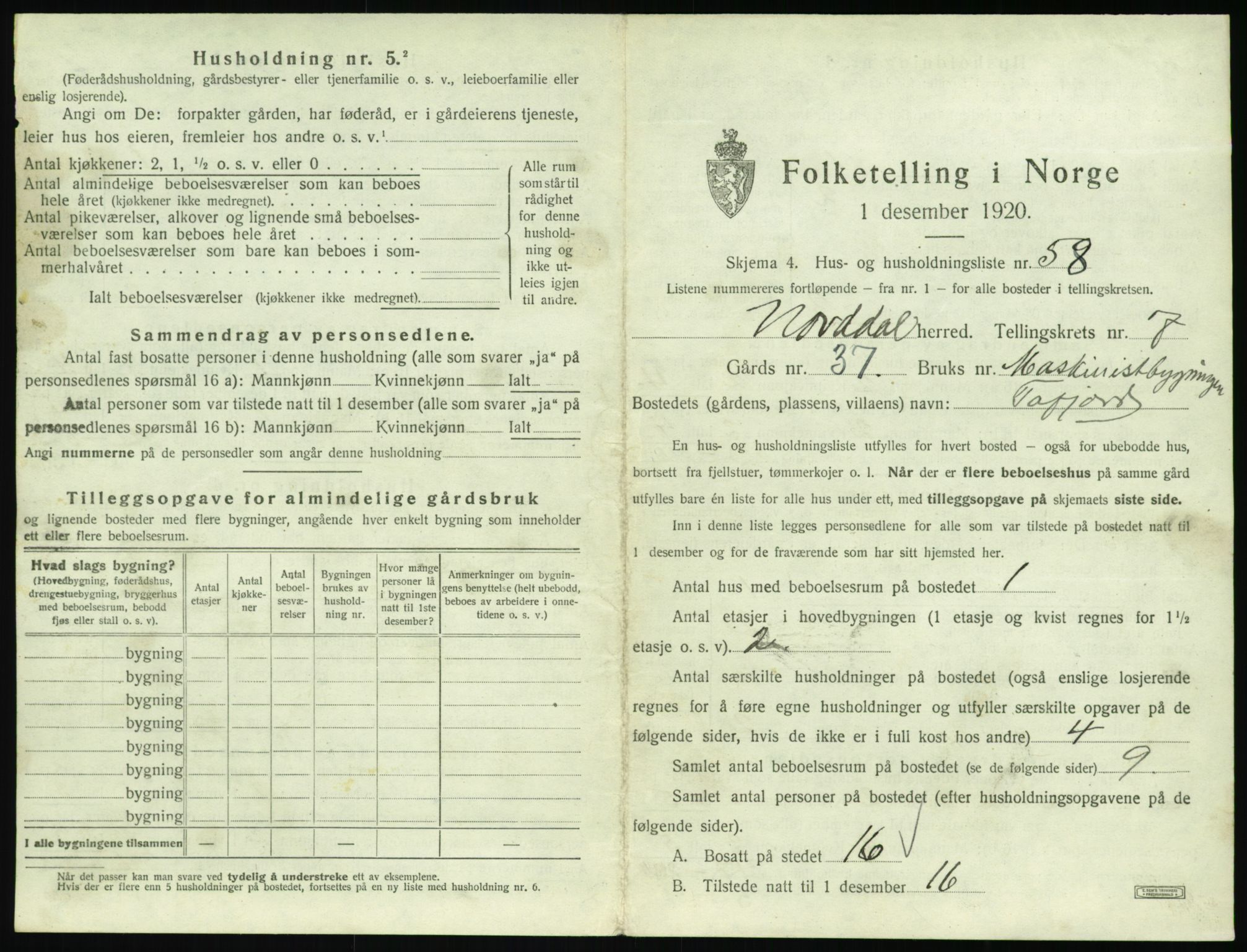 SAT, 1920 census for Norddal, 1920, p. 579