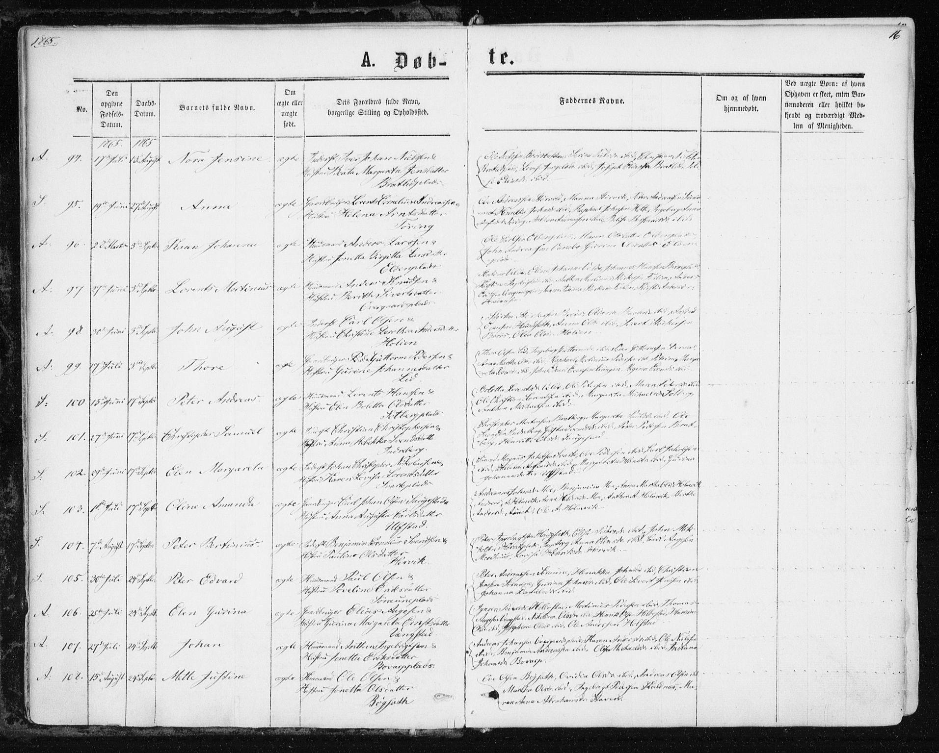 Ministerialprotokoller, klokkerbøker og fødselsregistre - Nord-Trøndelag, AV/SAT-A-1458/741/L0394: Parish register (official) no. 741A08, 1864-1877, p. 16